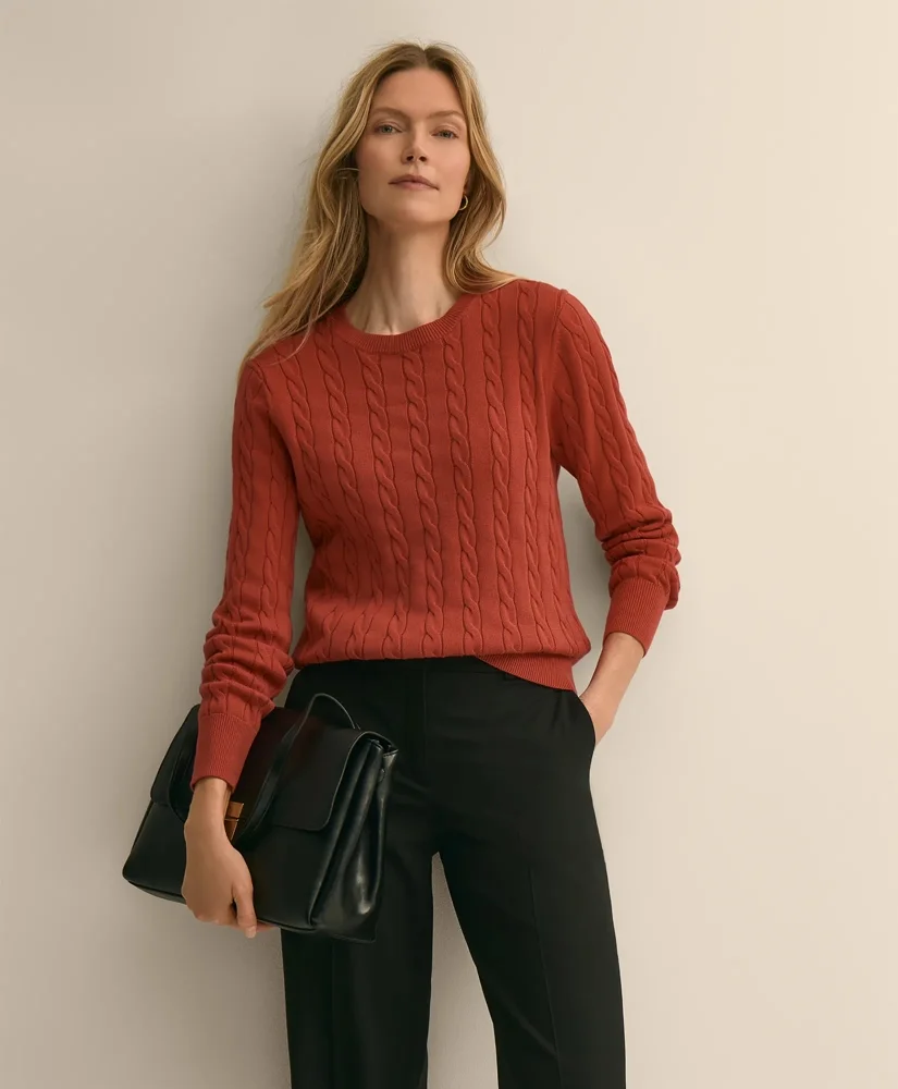 Supima® Cotton Cable Crewneck Sweater - 1