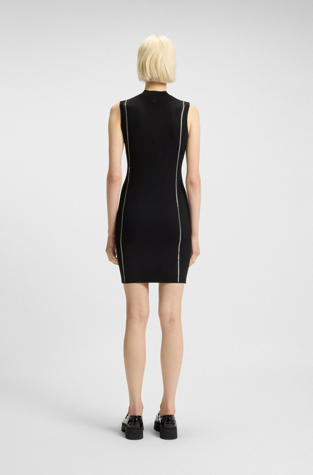 KNITTED BODYCON DRESS WITH RHINESTONE STRIPES - 5