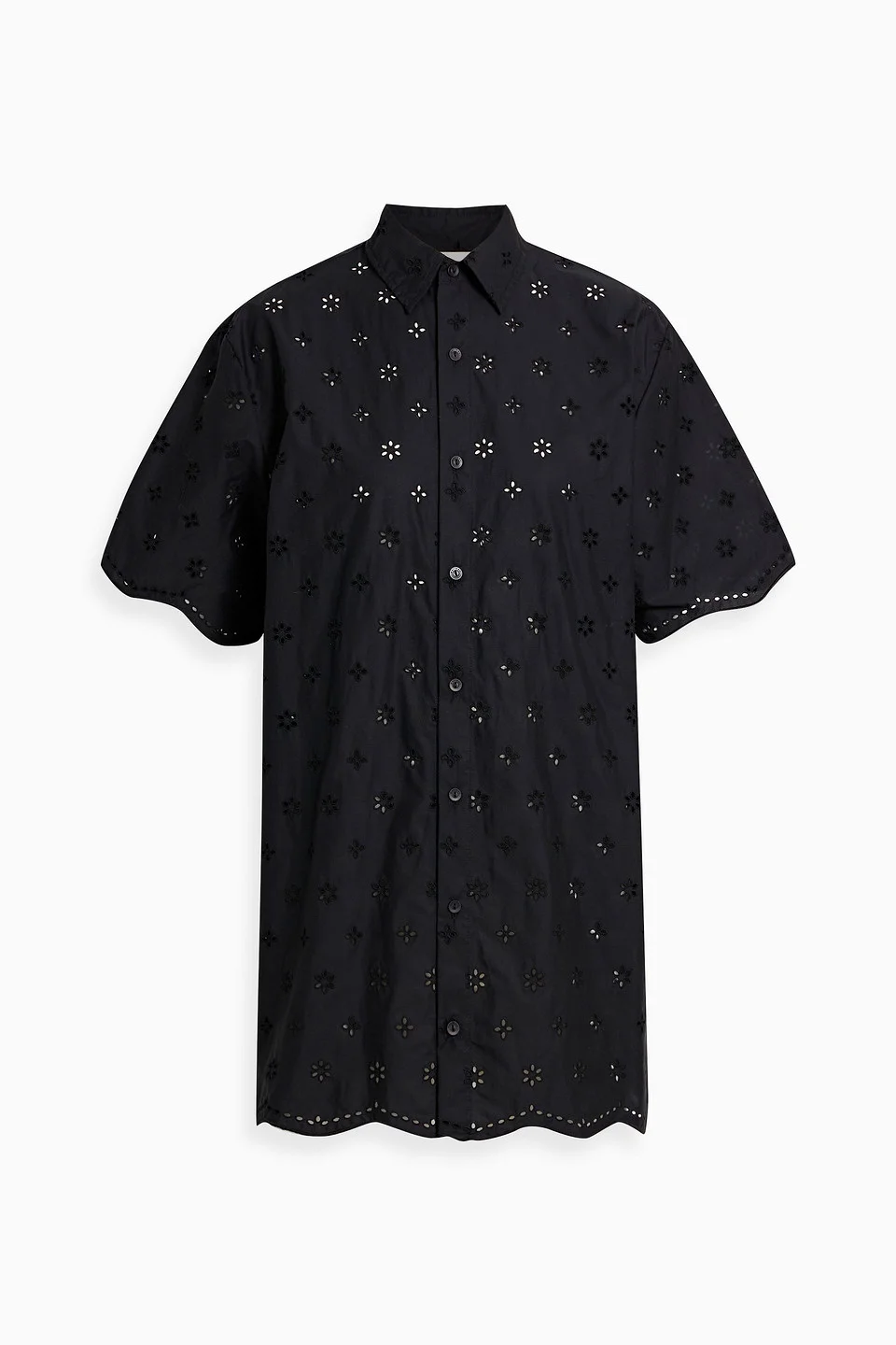 Broderie anglaise cotton mini shirt dress - 1