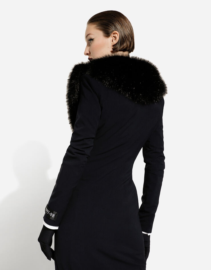 Long silk georgette coat with faux fur collar - 6