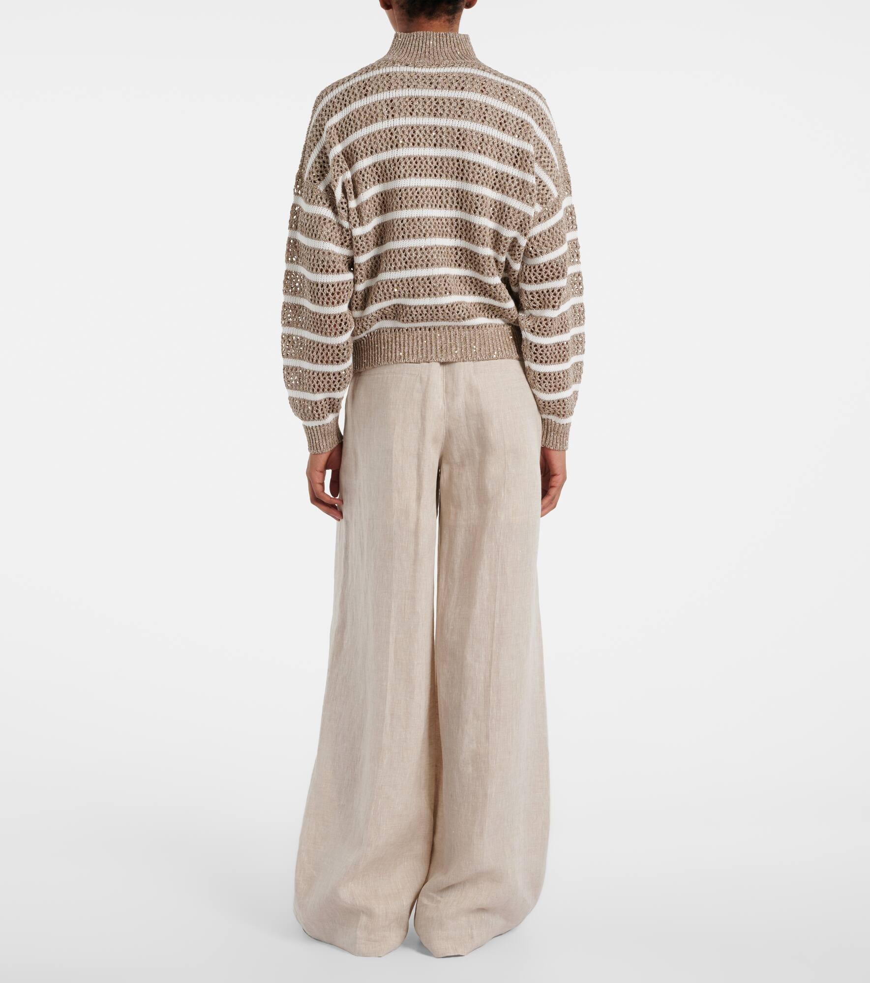 Sequined striped linen-blend cardigan - 3