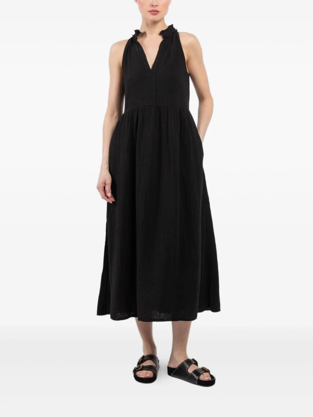 frill-neck sleeveless dress - 1