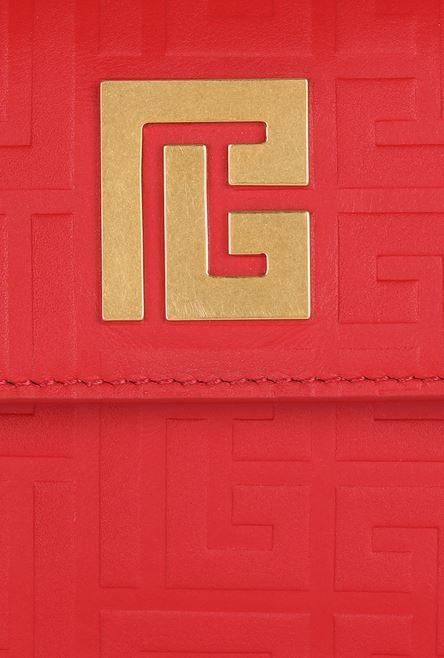 Red debossed leather chain card holder with Balmain monogram 6