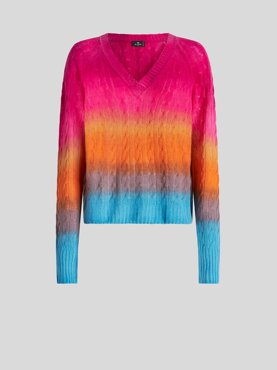 COLOUR SHADED CABLE WOOL JUMPER - 1