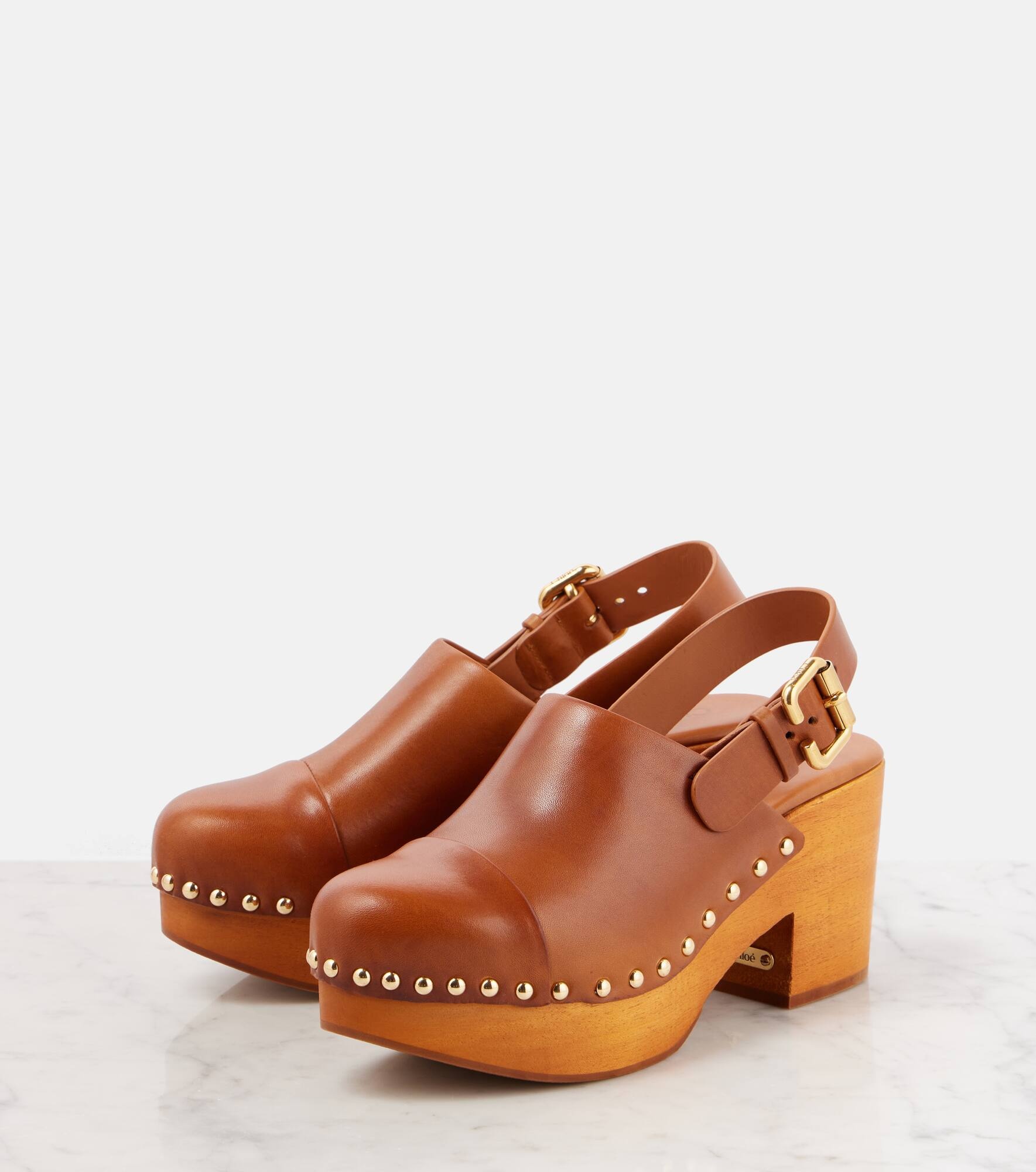 Jeannette leather wedge clogs - 4