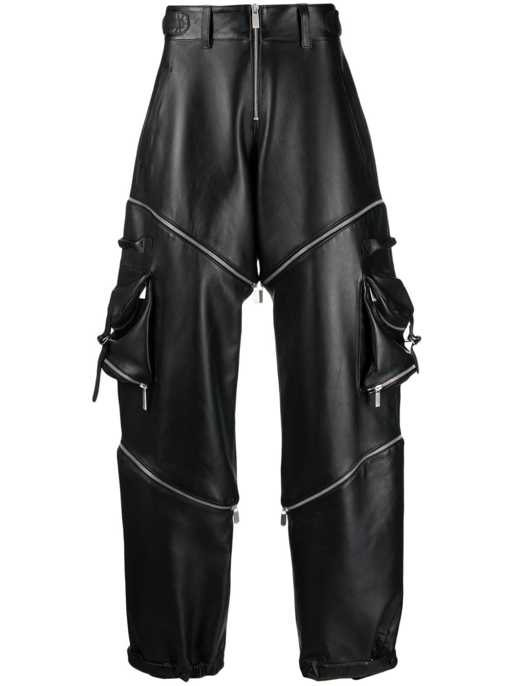 adjustable leather cargo trousers - 1