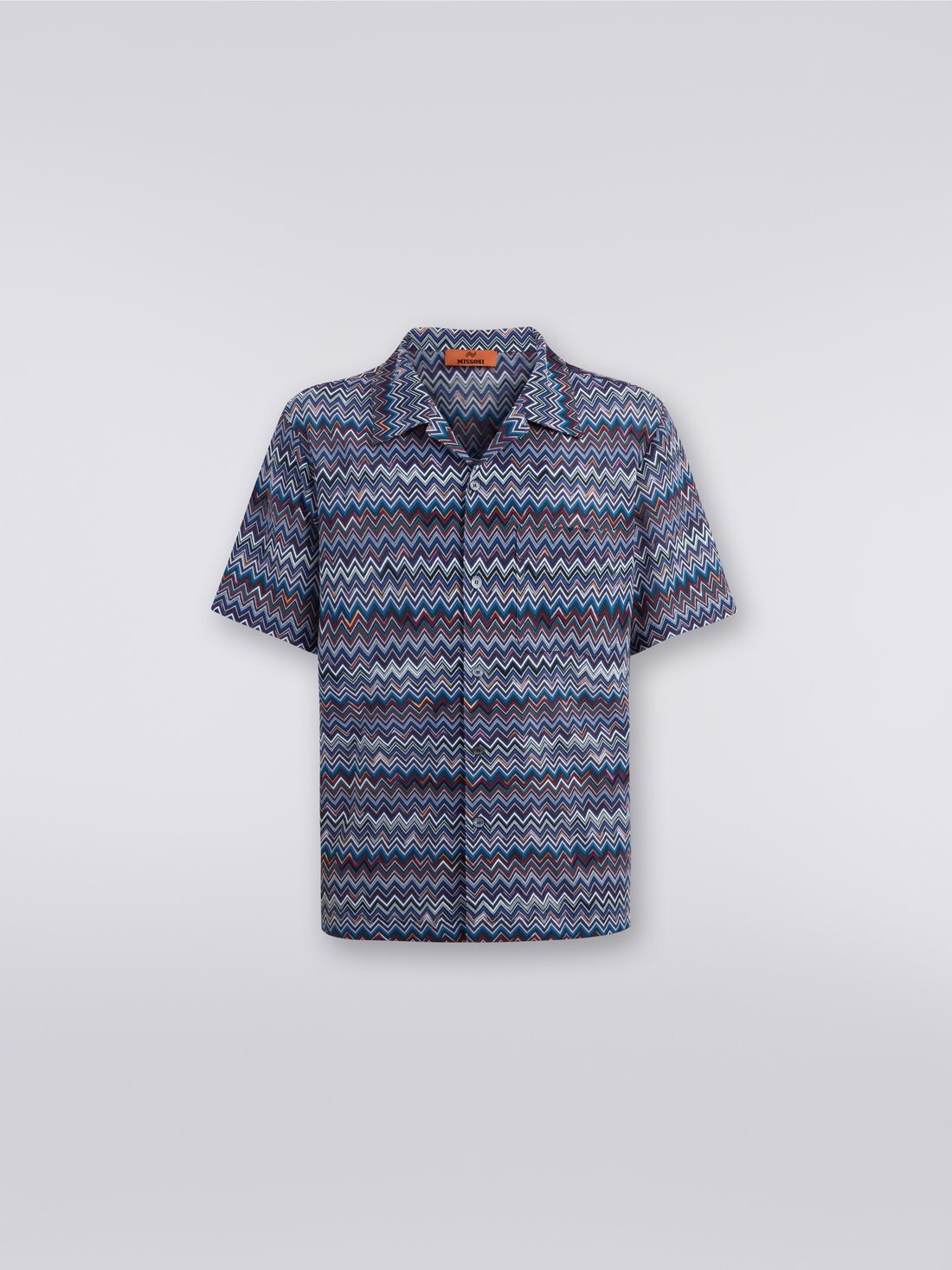 Short-sleeved bowling shirt in zigzag cotton and viscose - 1