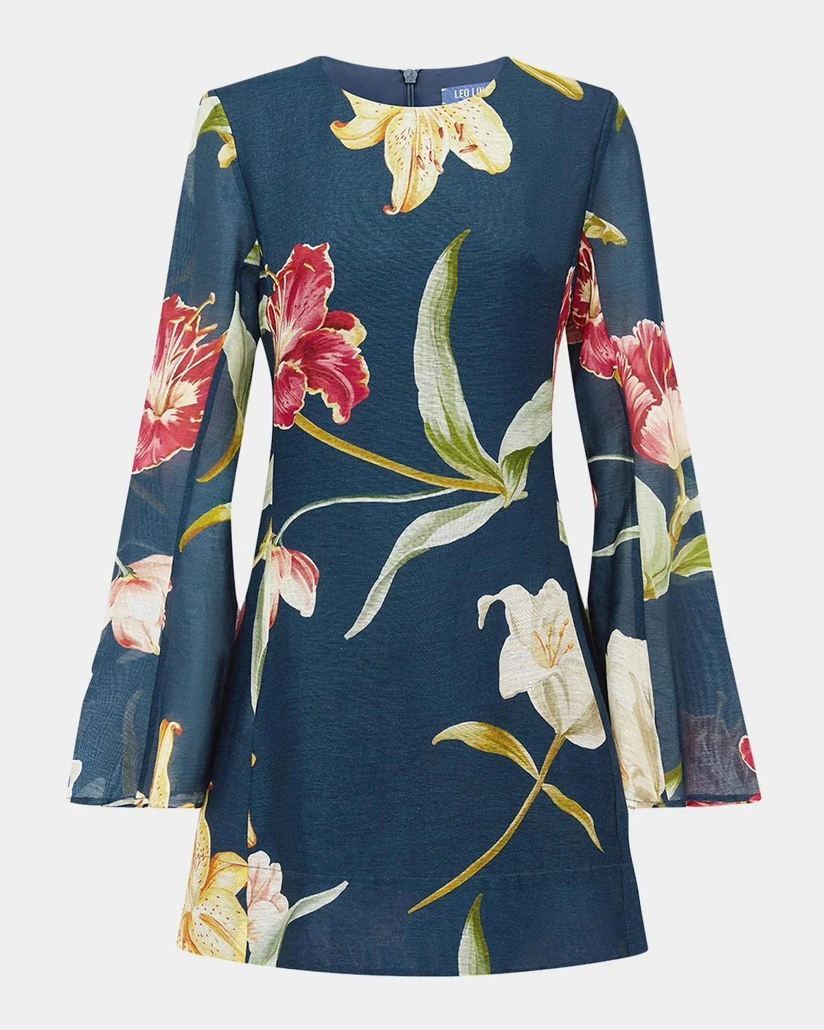Suzanne Flare-Sleeve Floral Linen Mini Dress - 1