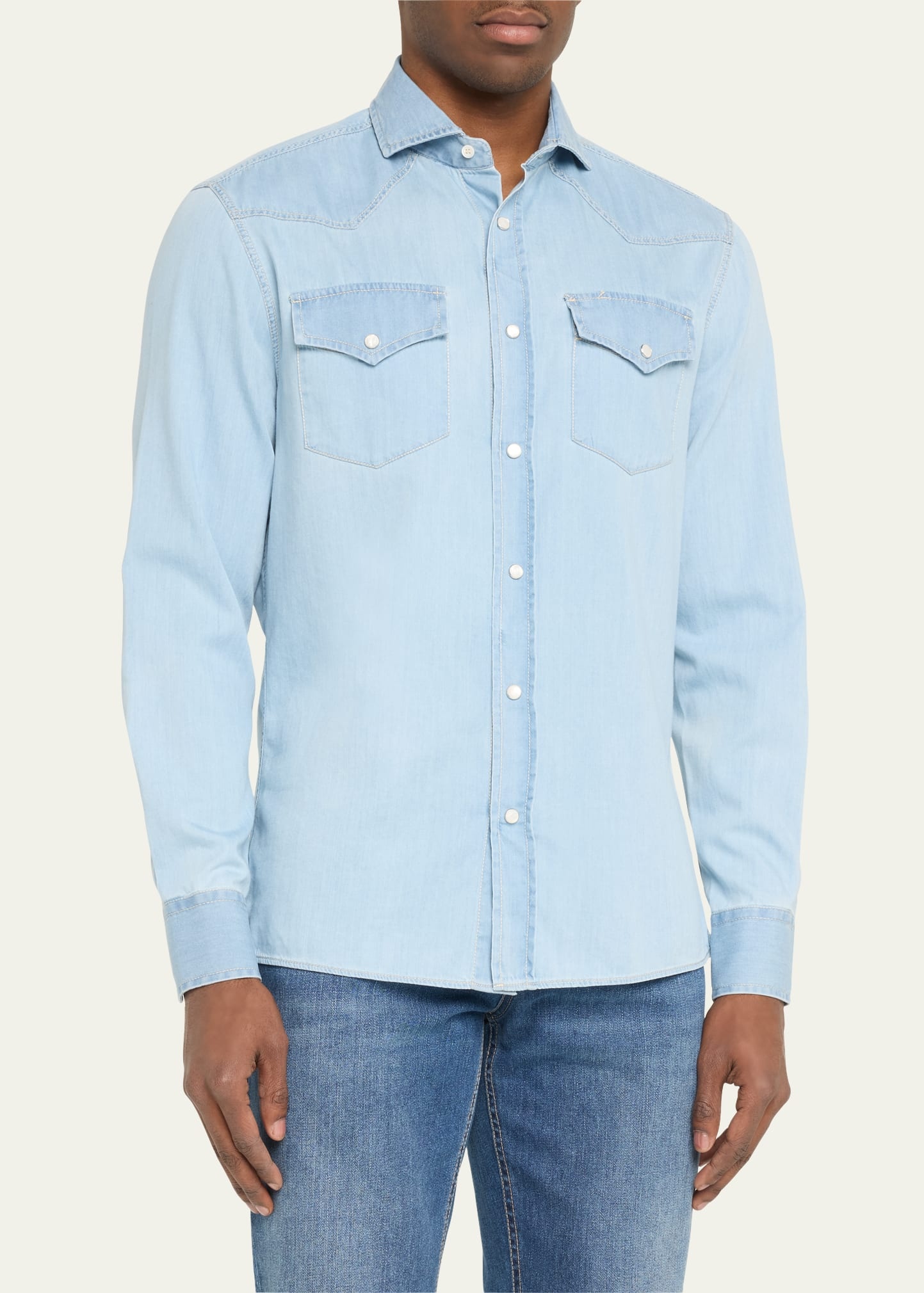 Men's Slim-Fit Cotton Western Button-Down Shirt - 4