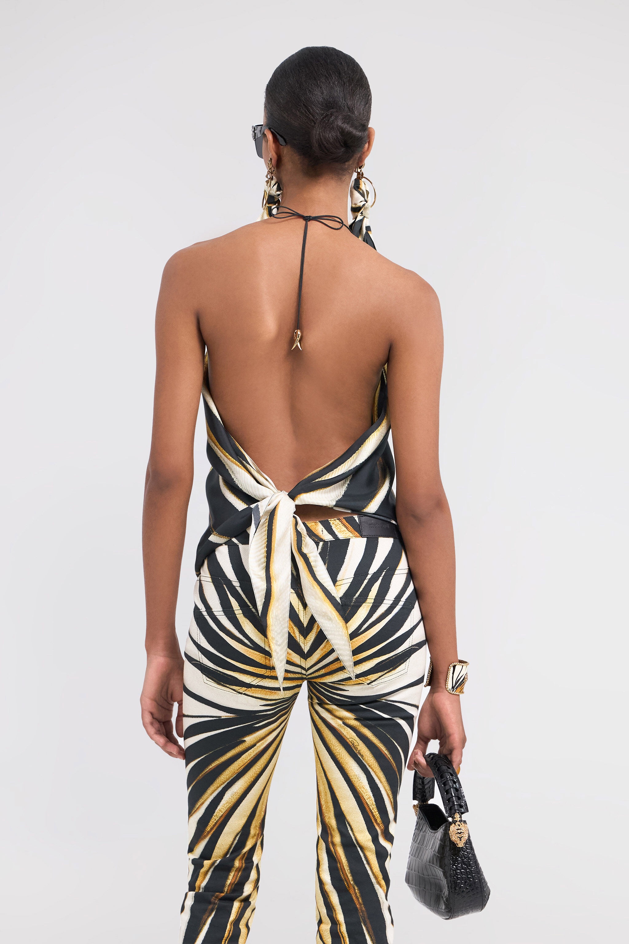 Ray Of Gold Print Silk Halter Top - 4