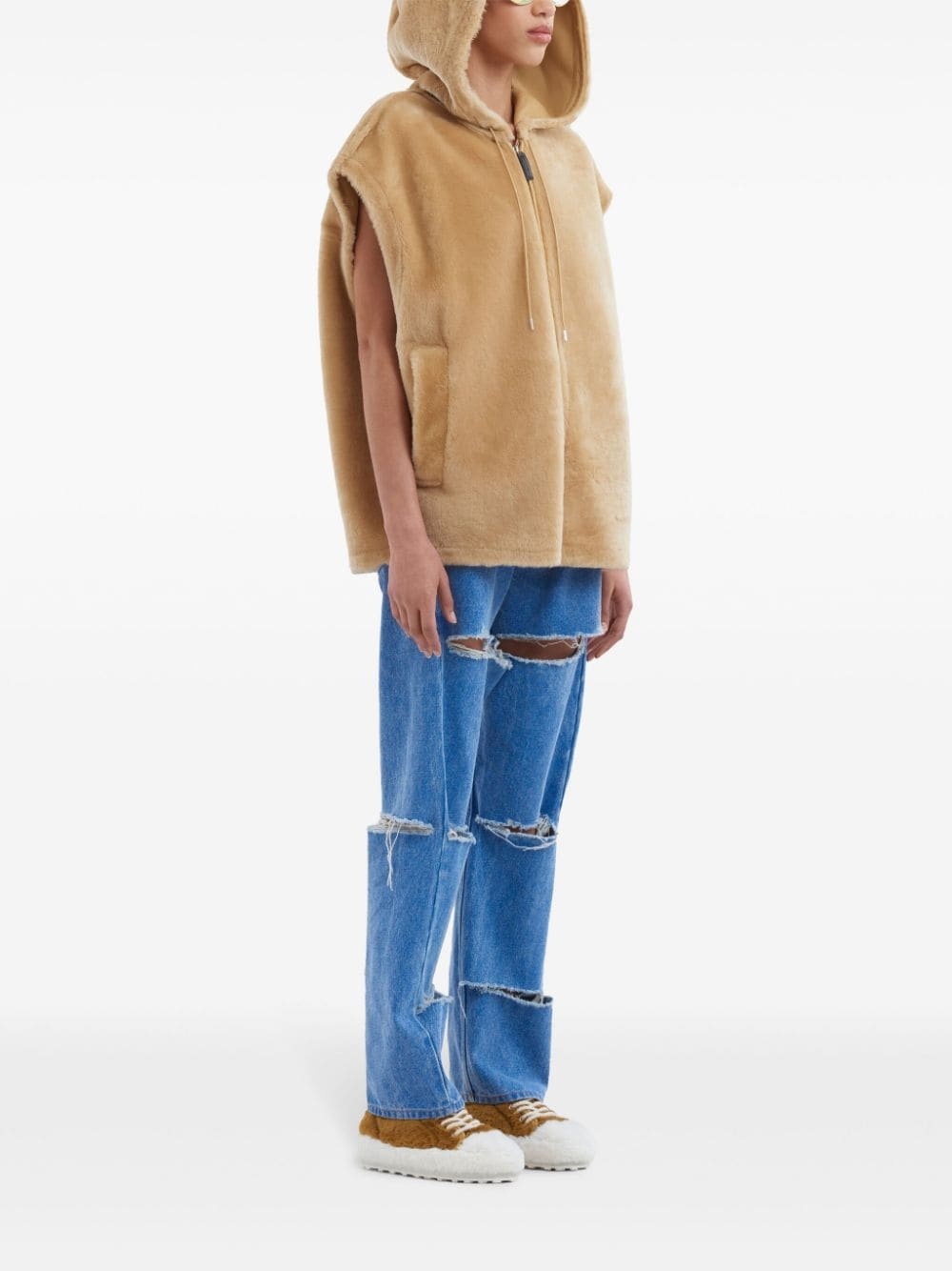 hooded shearling waistcoat - 3