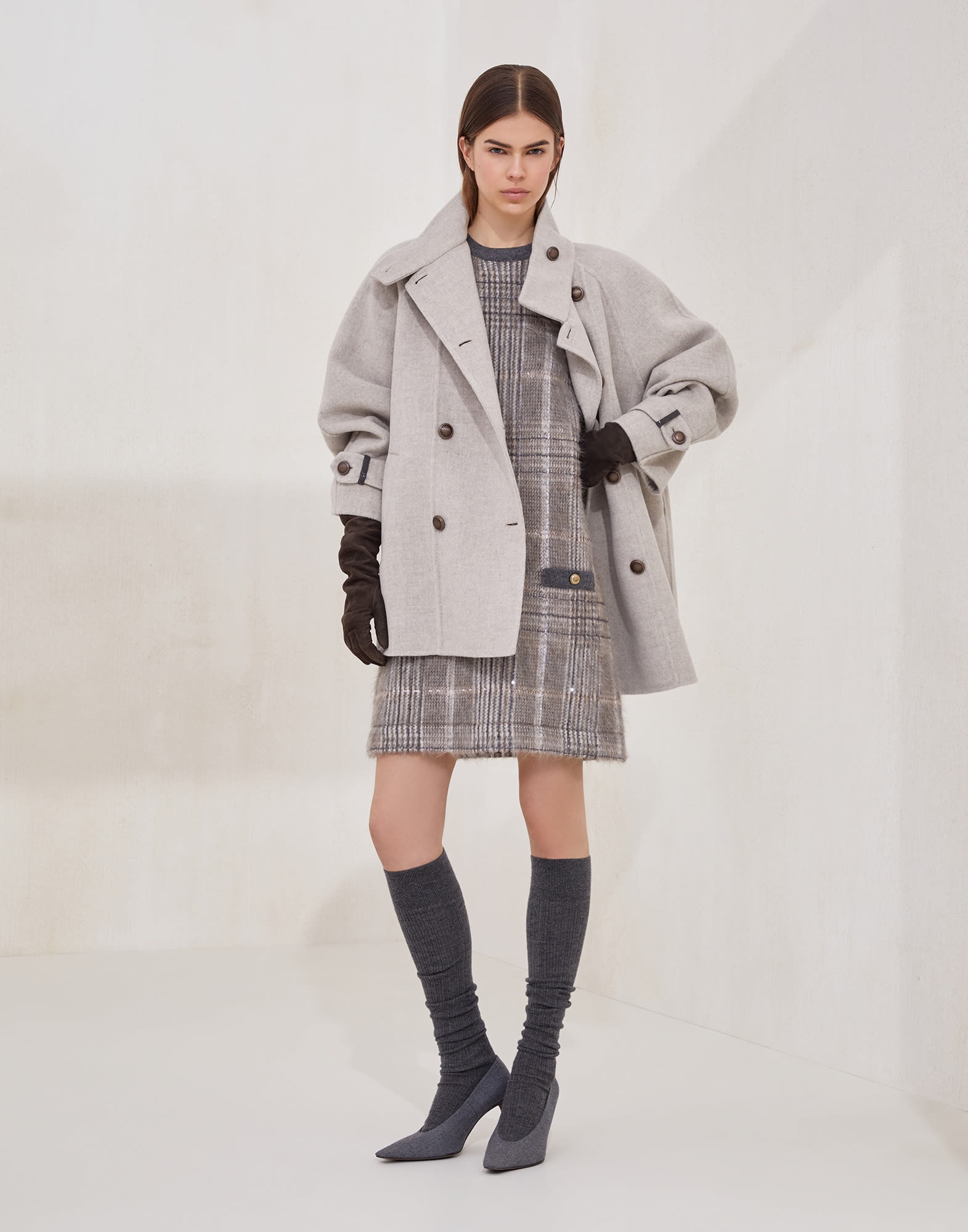Mohair, virgin wool and cashmere jacquard knit dress with dazzling check embroidery - 5