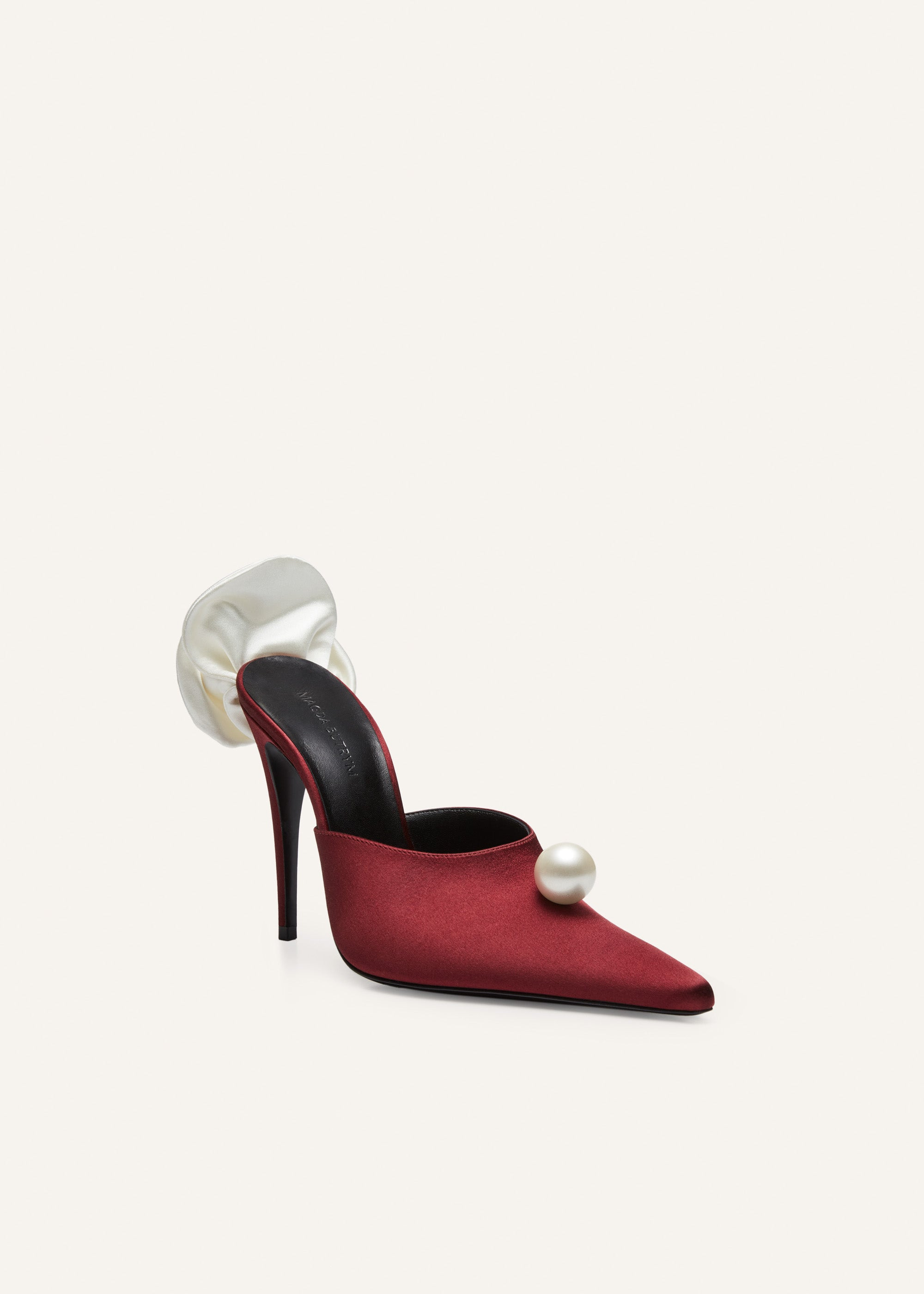 Pointed flower mules in burgundy satin - 2