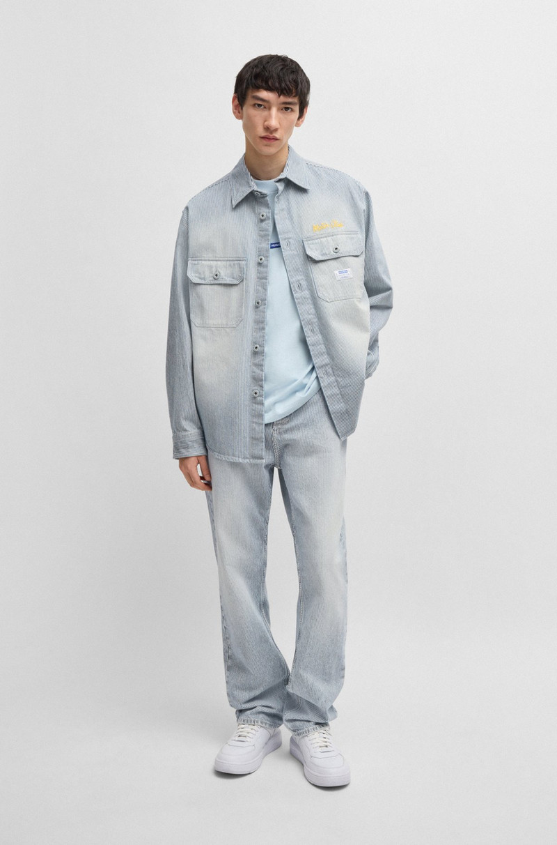 HUGO BAGGY-FIT JEANS IN STRIPED BLUE DENIM outlook
