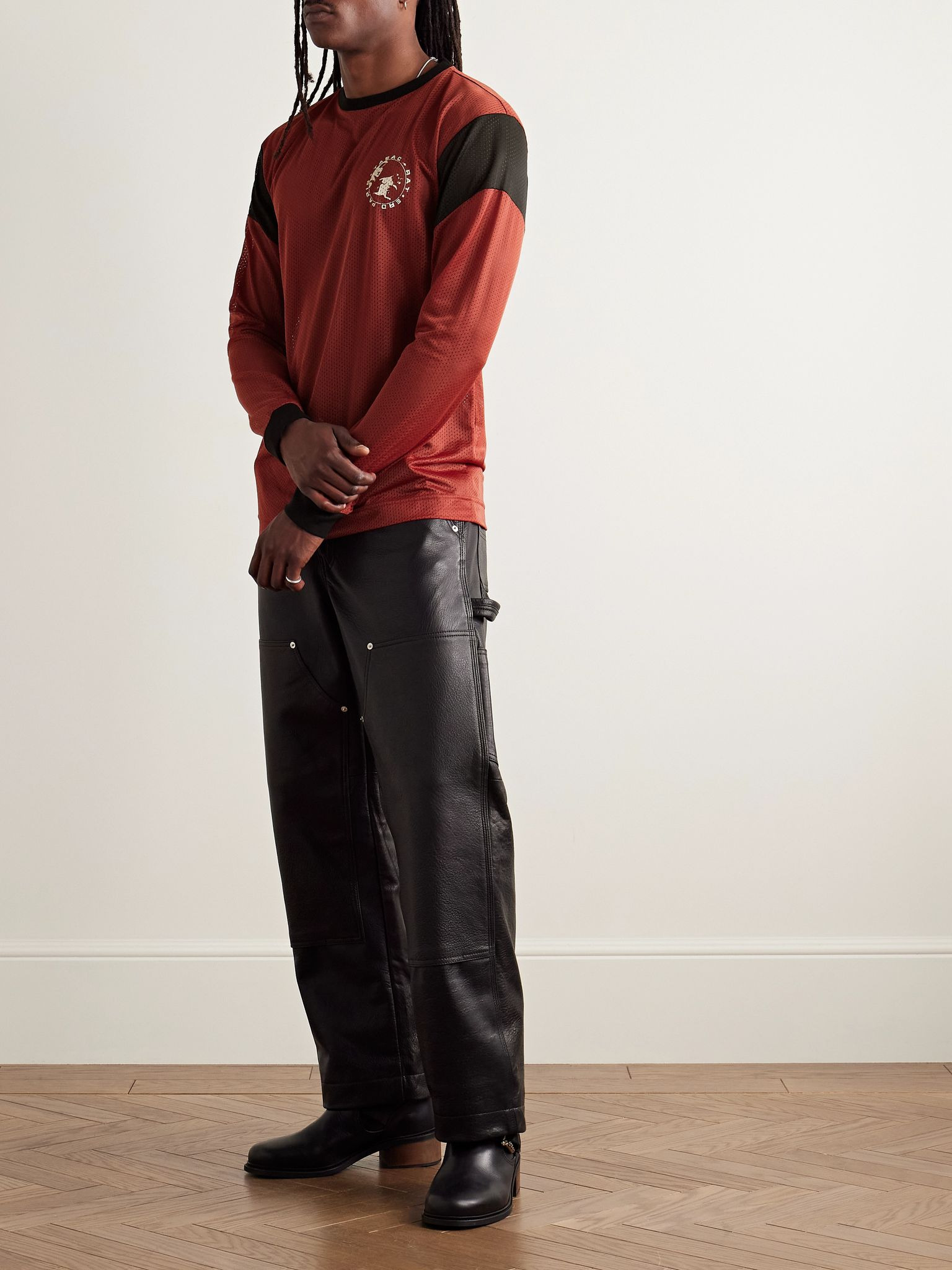 Tabac Rat Slim-Fit Printed Mesh T-Shirt Red - 2