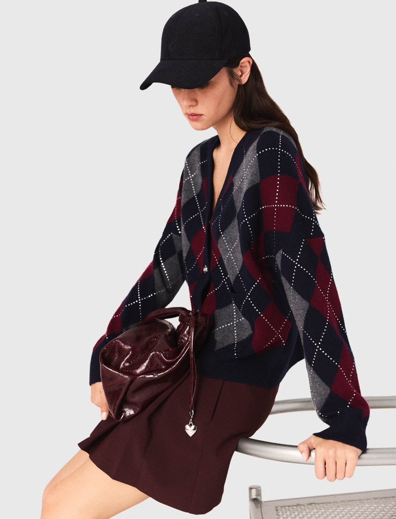 Cropped argyle pattern cardigan 5