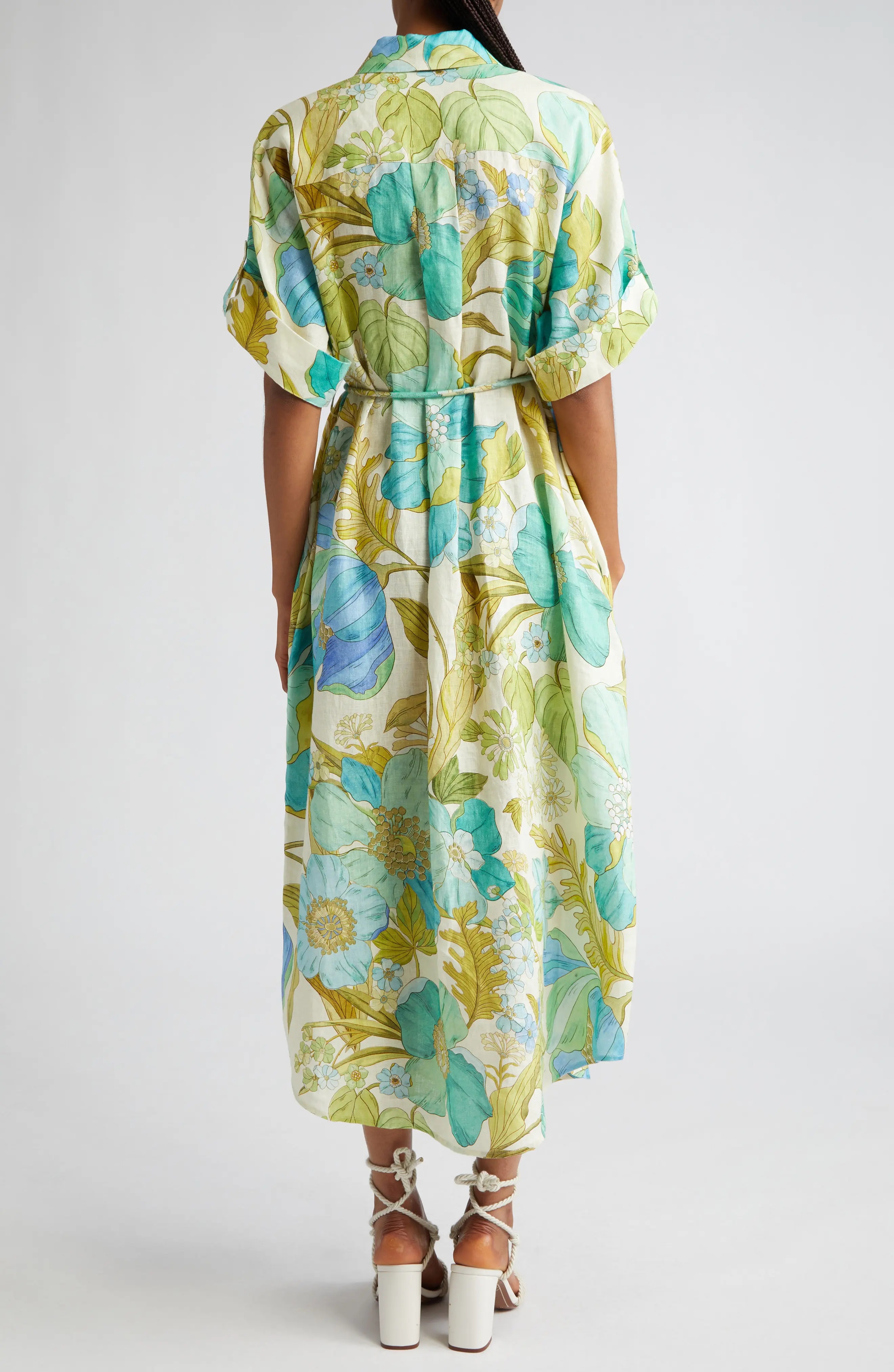 Janis Floral Print Belted Linen Midi Shirtdress - 2