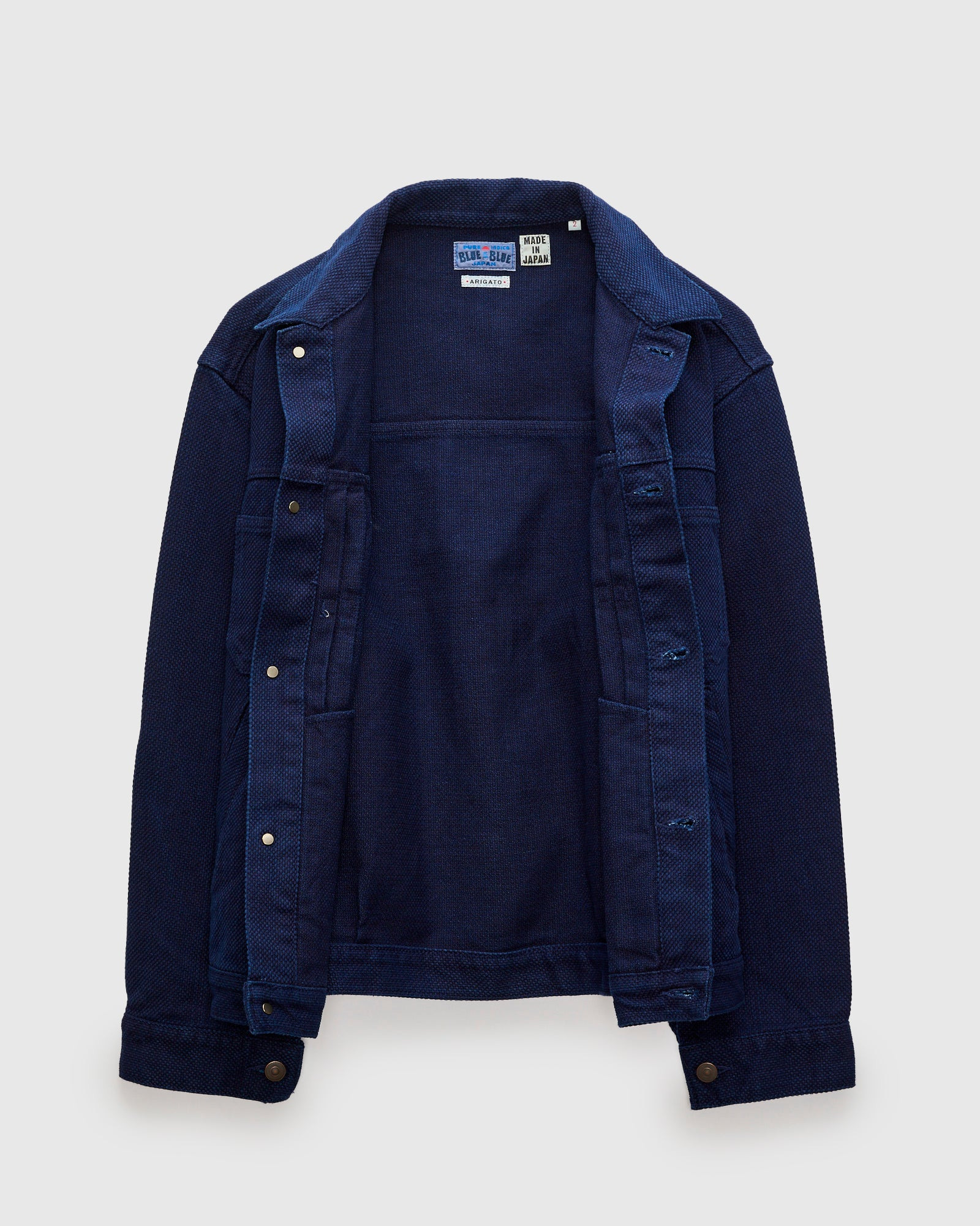 Double Cloth Sashiko Trucker Jacket in Pure Indigo - 3