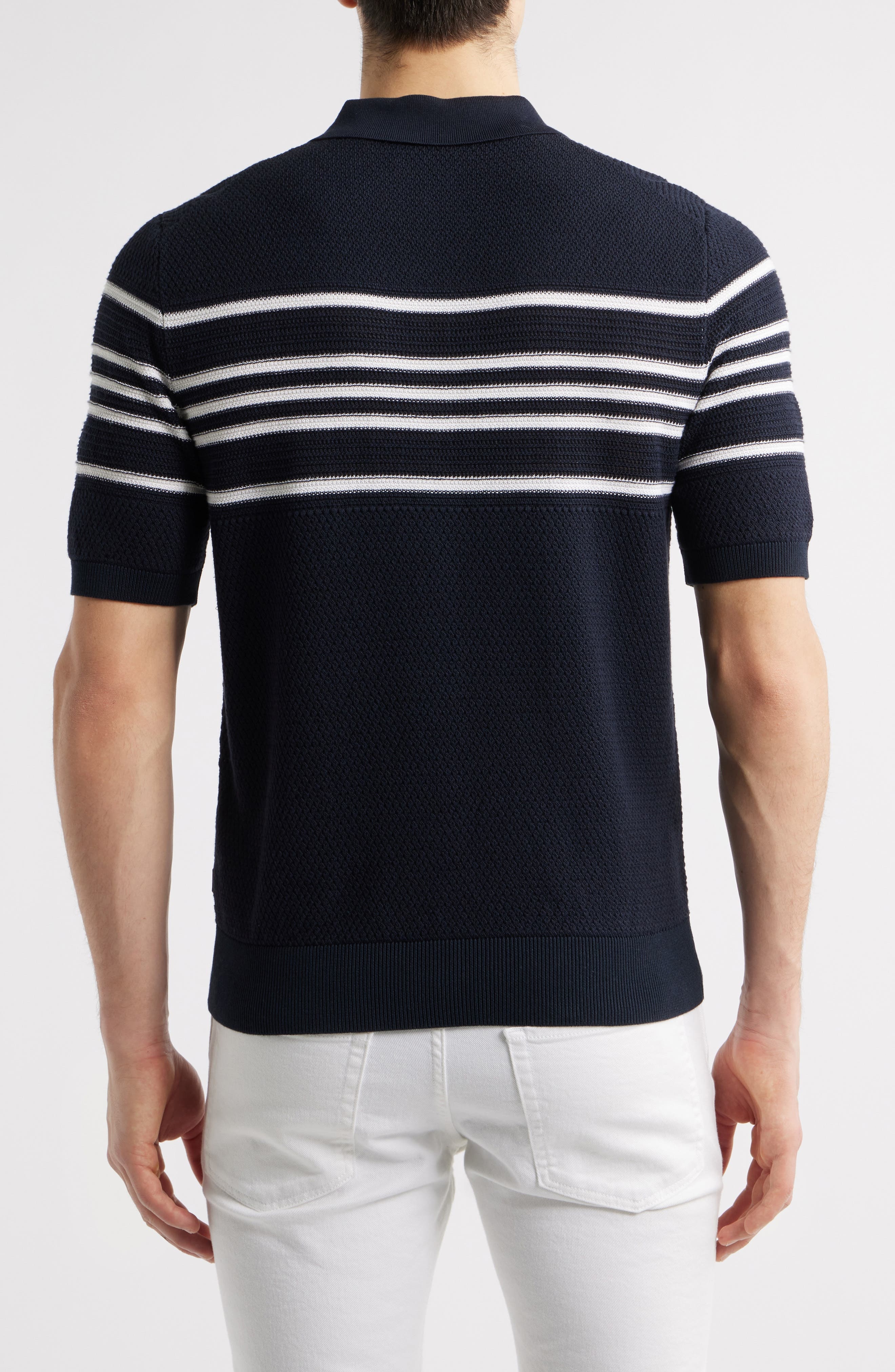 BOSS Jiuseppe Silk & Cotton Polo in Dark Blue at Nordstrom - 2