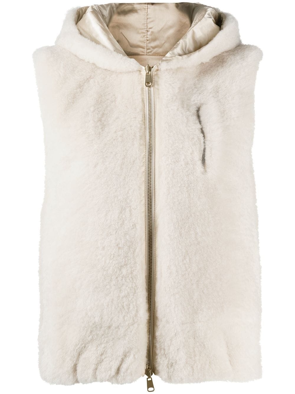 hooded goat fur gilet - 1