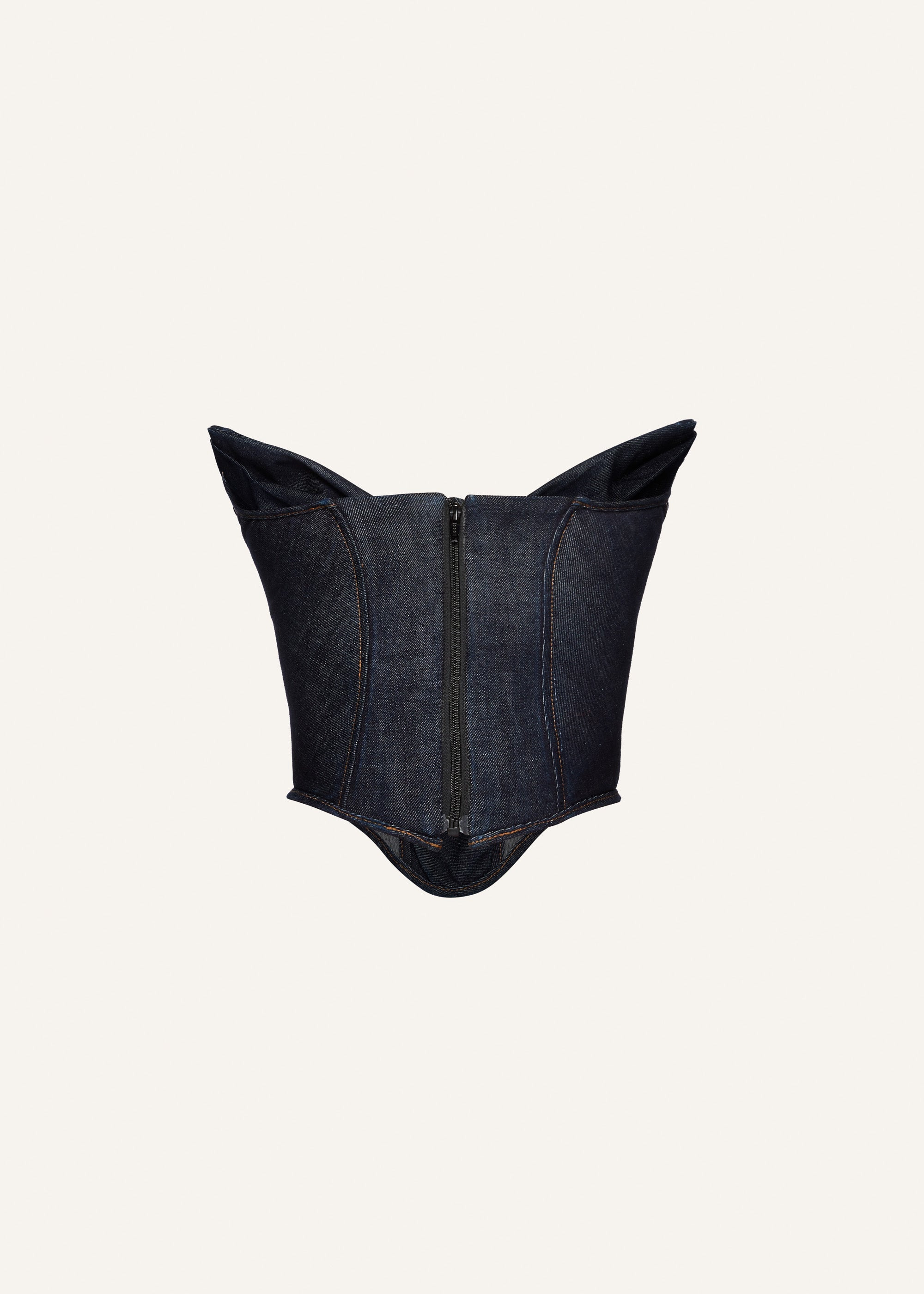Draped strapless denim corset in navy - 2