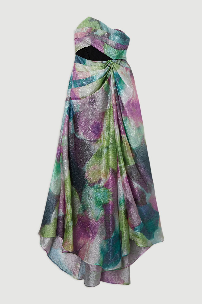 Digital Ophelia Printed Organza Fishtail Corset Maxi Dress 4