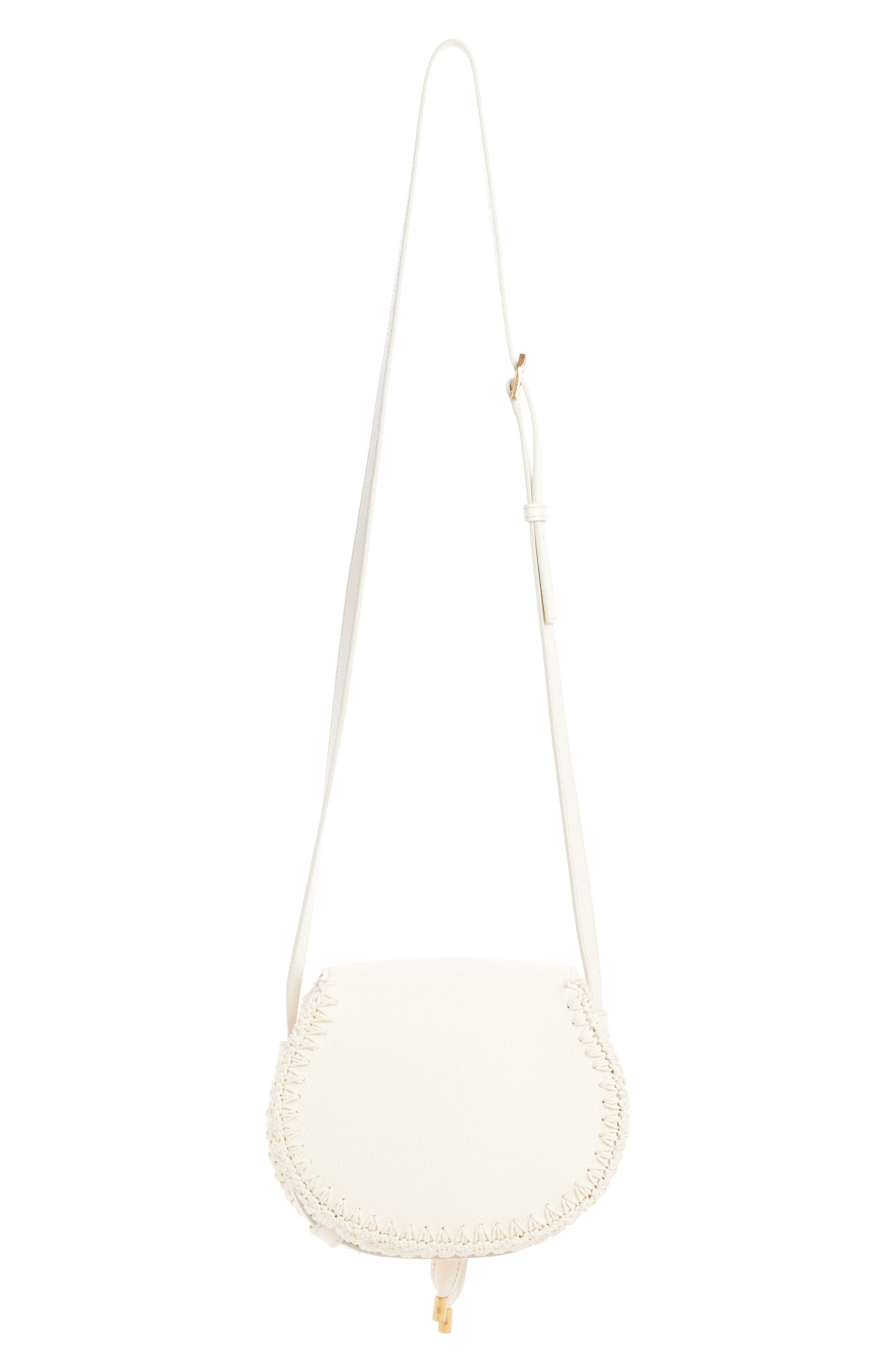 Chloé Small Marcie Crochet Trim Leather Crossbody Bag in White at Nordstrom - 4