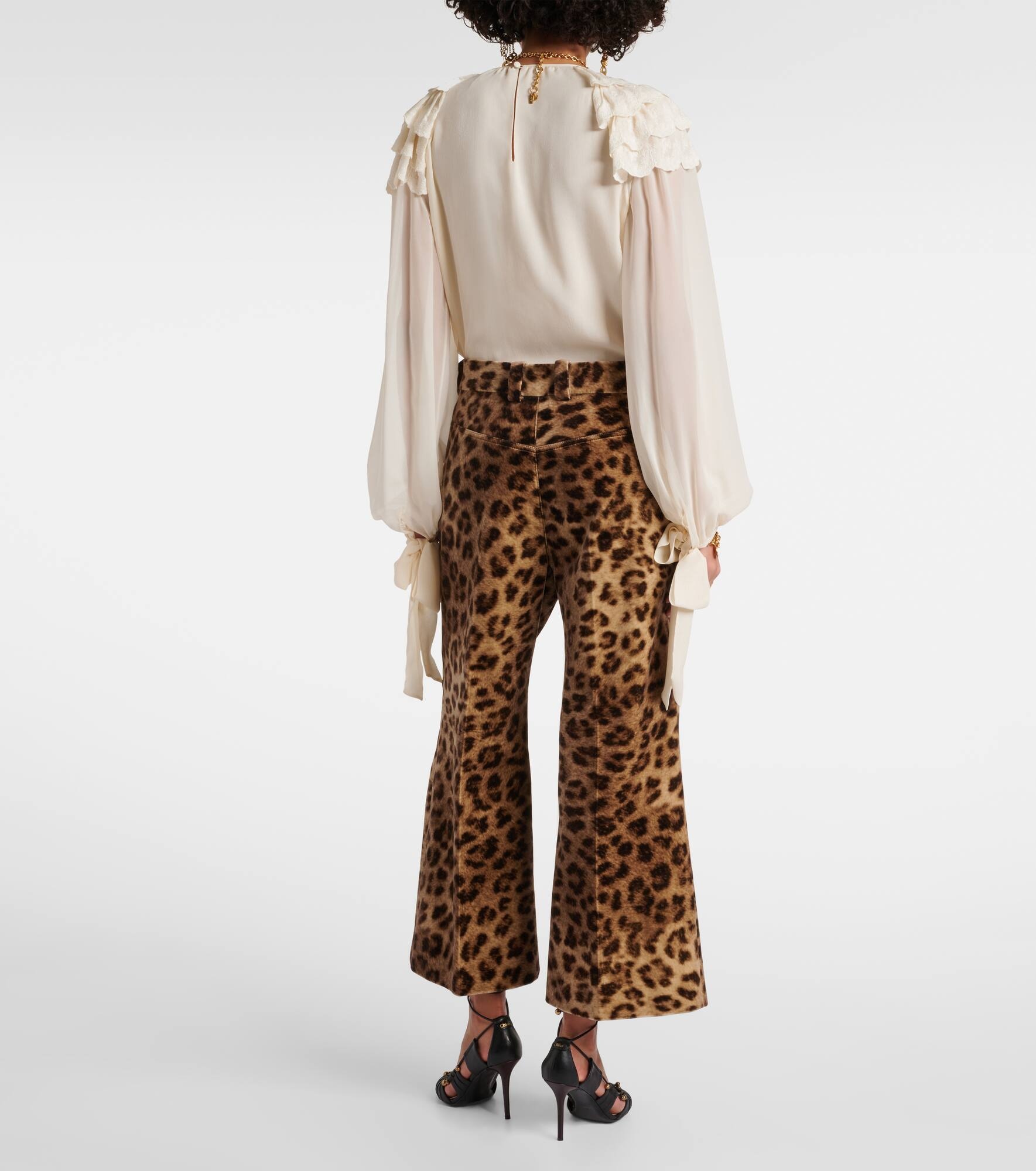 Leopard-print cotton velvet flared pants - 3