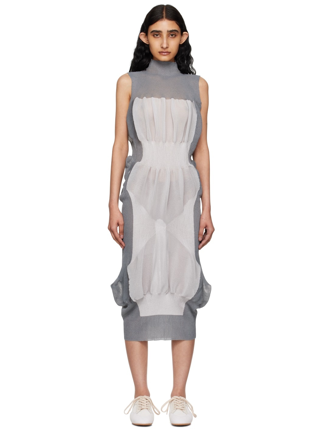 Gray Shaped Nude Midi Dress - 1