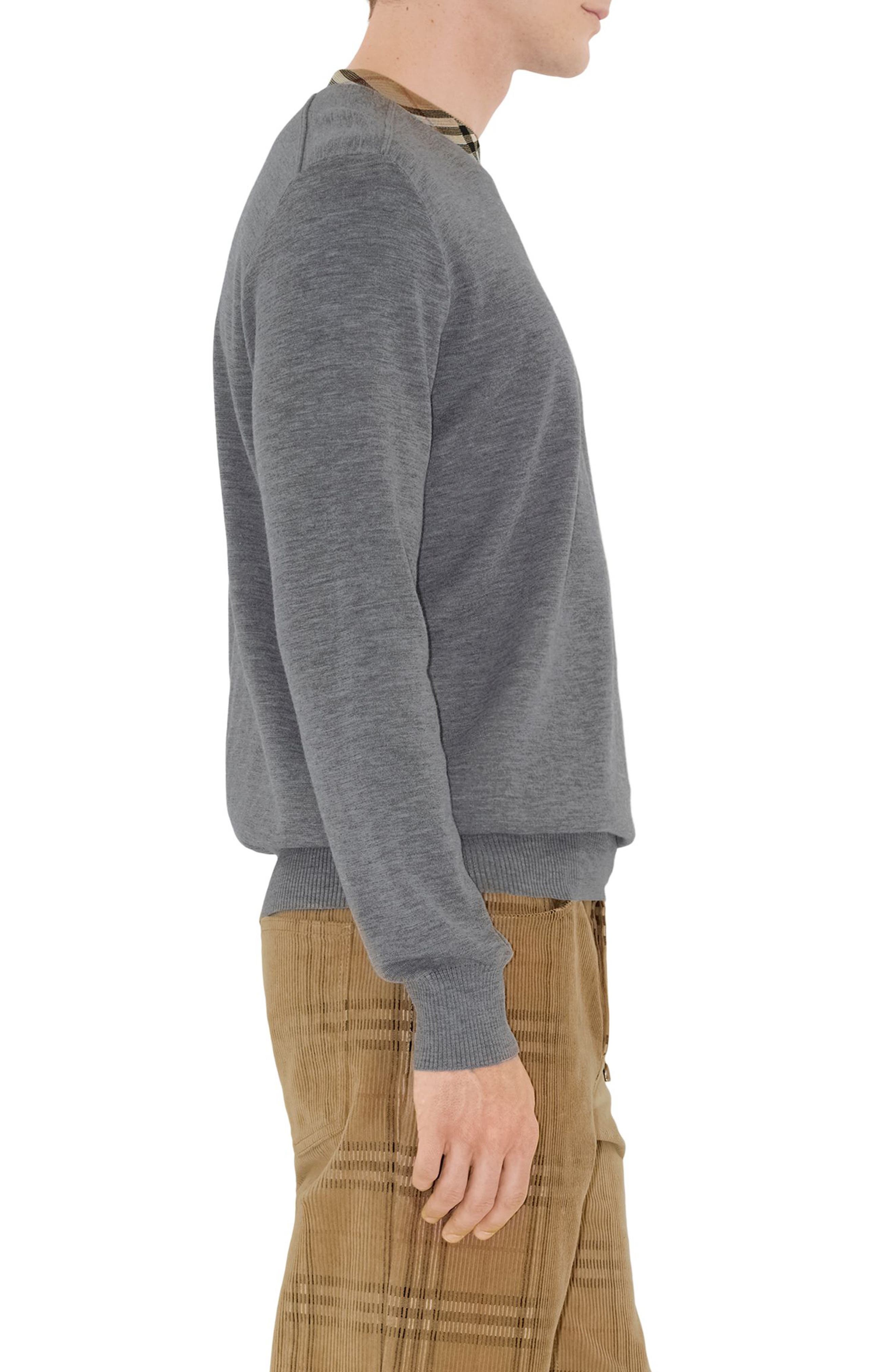 burberry Check Trim Wool Sweater in Grey at Nordstrom - 3