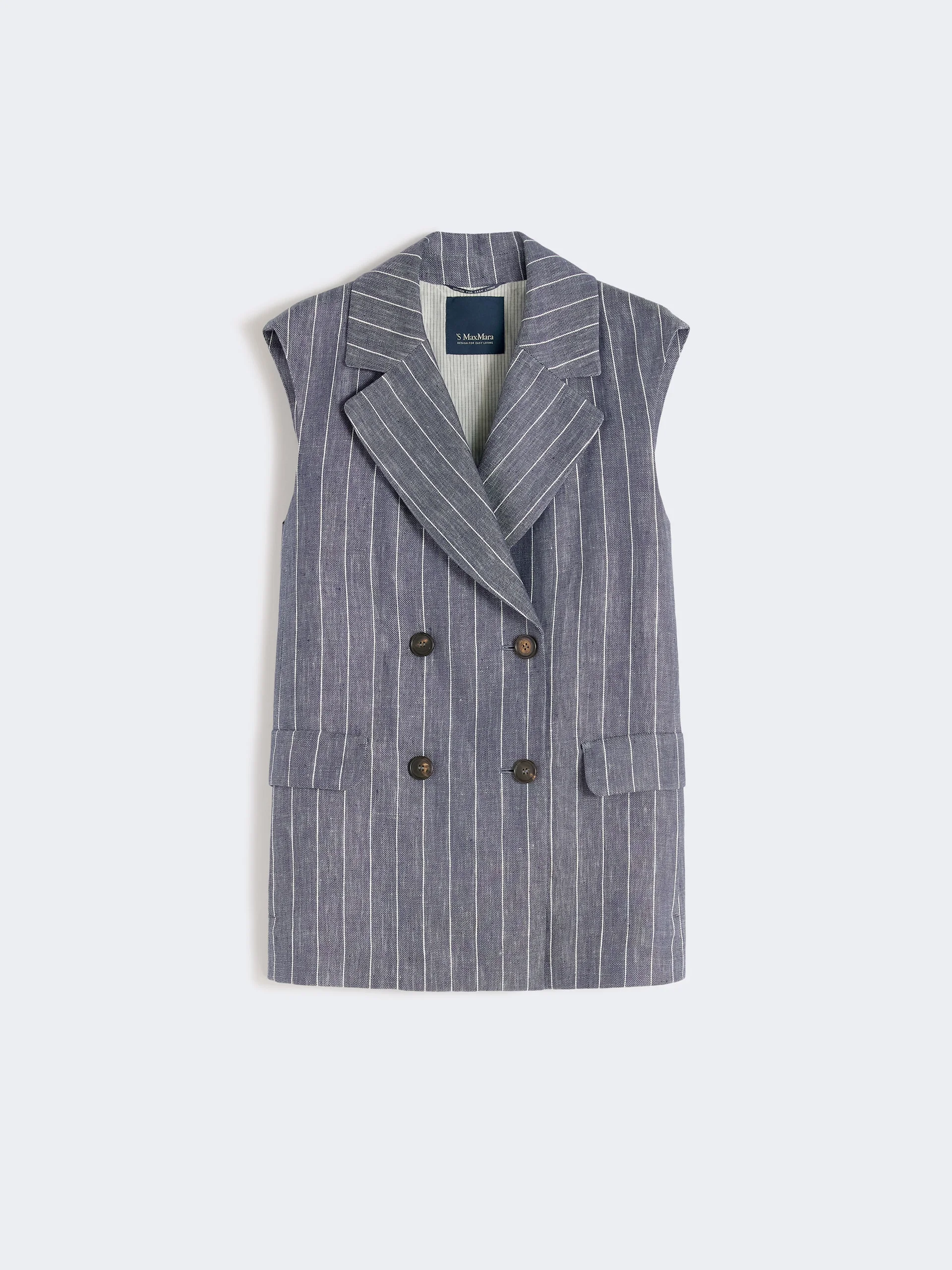 Pinstriped linen Batavia gilet with a denim effect - ULTRAMARINE - 1