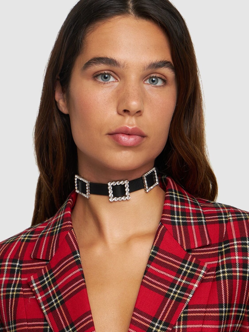 Leather choker w/ crystal buckles - 2
