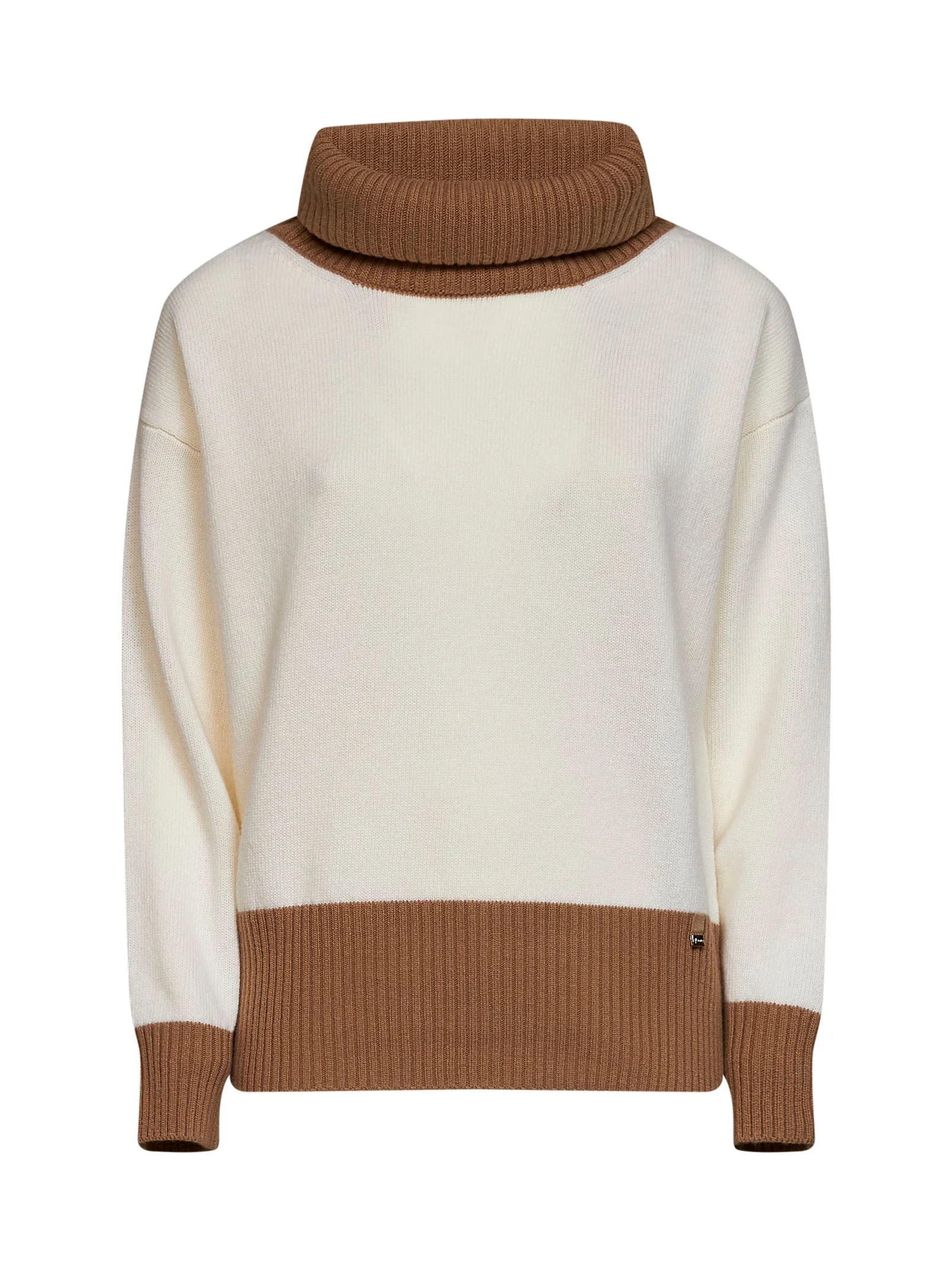 Milky white color-block wool turtleneck sweater - 1