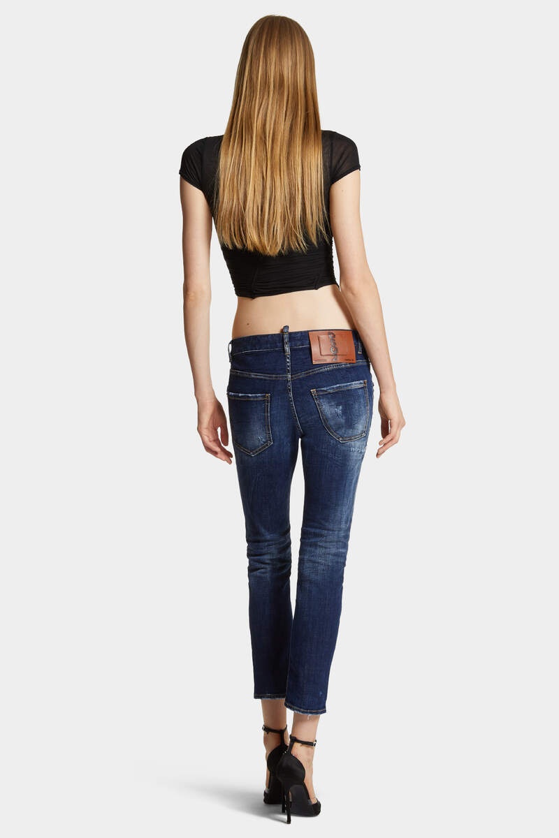 DARK WHITE LINE WASH COOL GIRL JEANS - 4