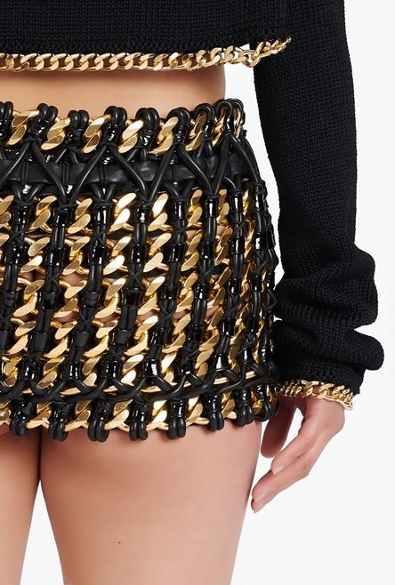 Cropped black and gold eco-designed knit sweater - 8