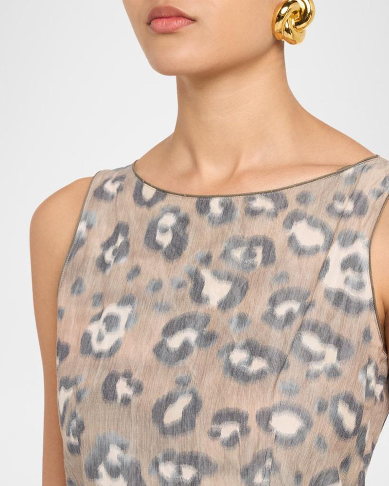 Pleated Leopard-Print Taffeta Midi Dress 5