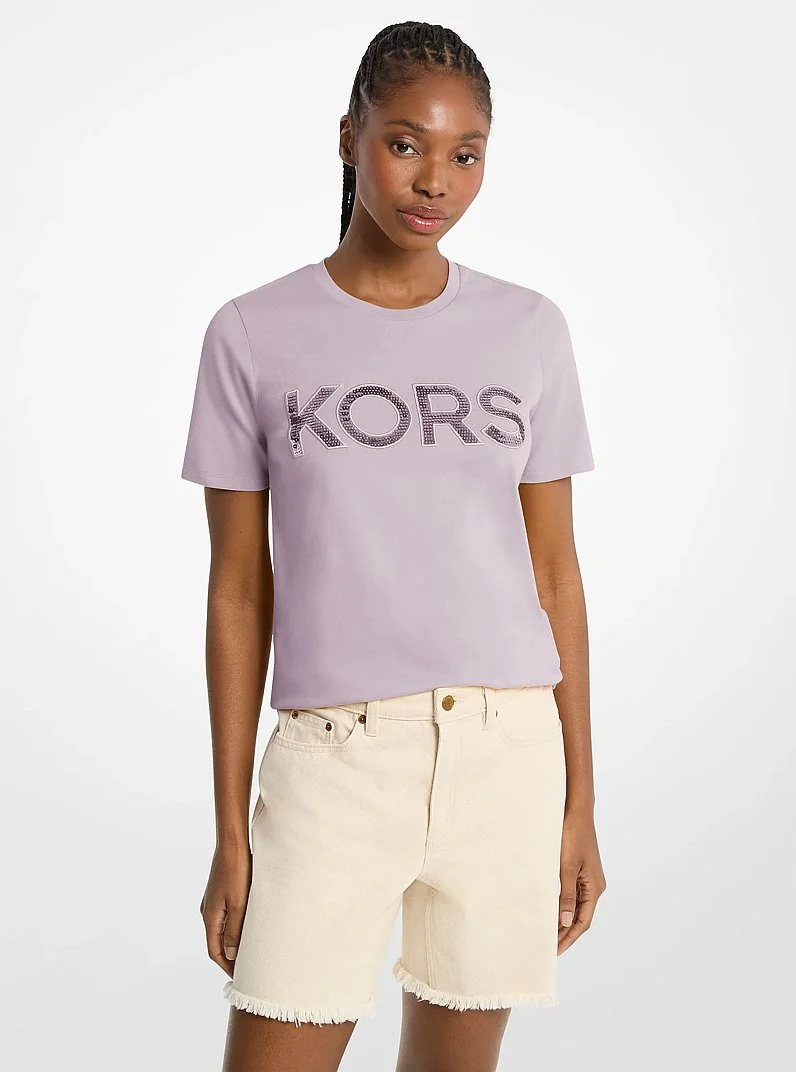 Sequined Logo Cotton T-Shirt - 1