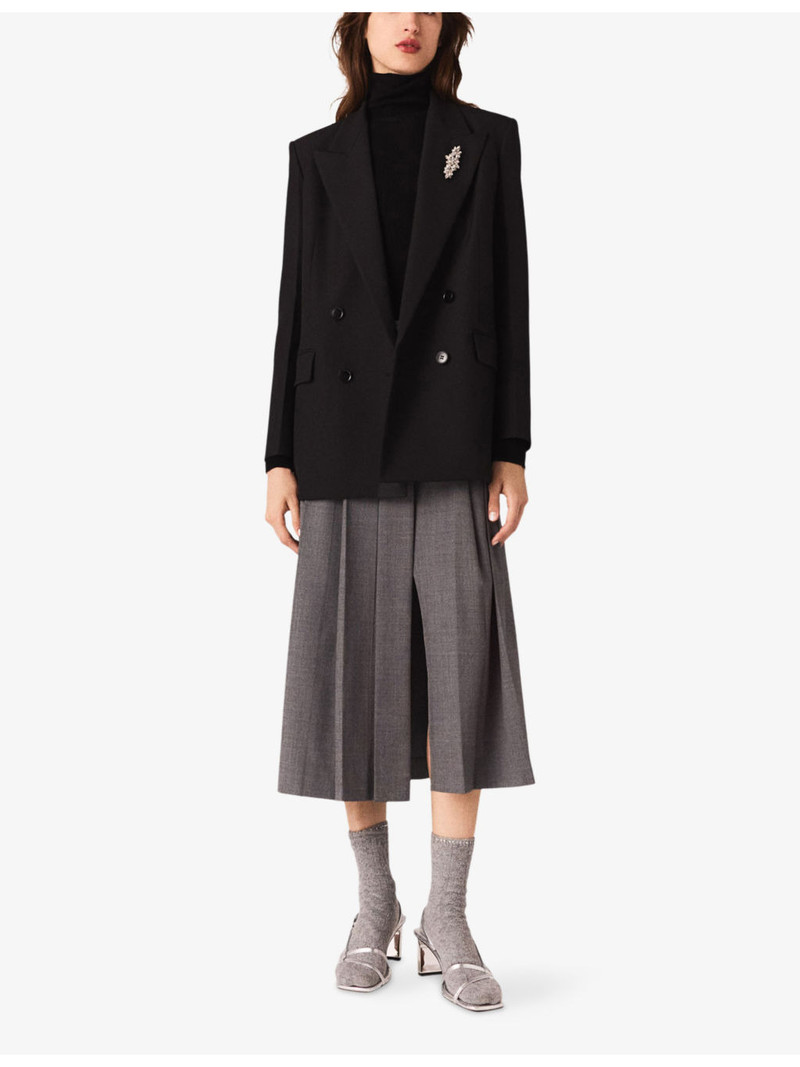 maje Removable-Brooch Double-Breasted Stretch Wool-Blend Blazer outlook