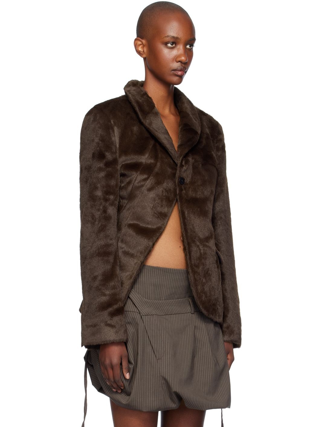 Brown Furry Deconstructed Blazer - 2