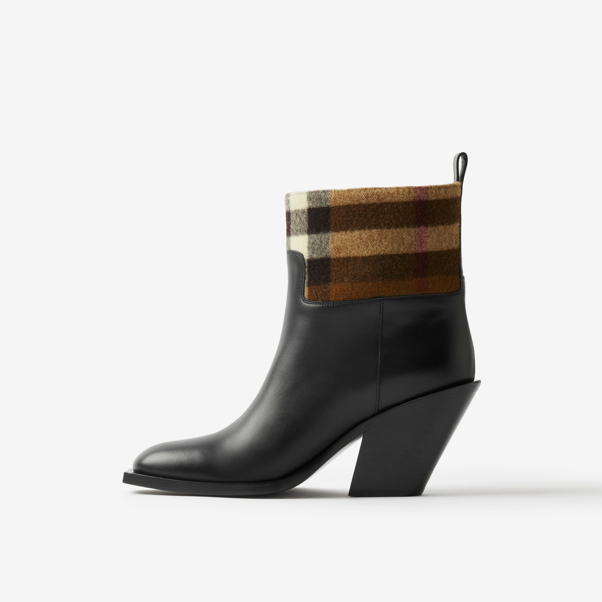 Check Panel and Leather Ankle Boots - 5