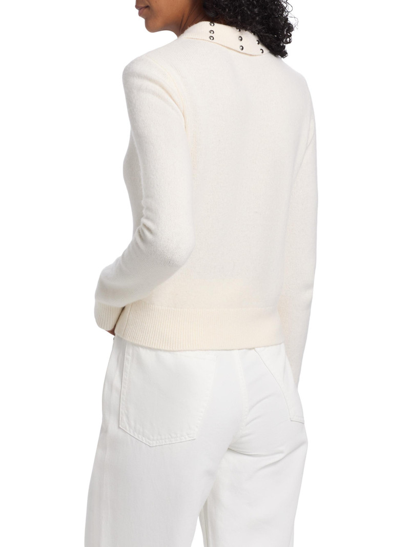 Women's Sancia Studded Collar Wool-Blend Sweater - Ivory Snow White 5