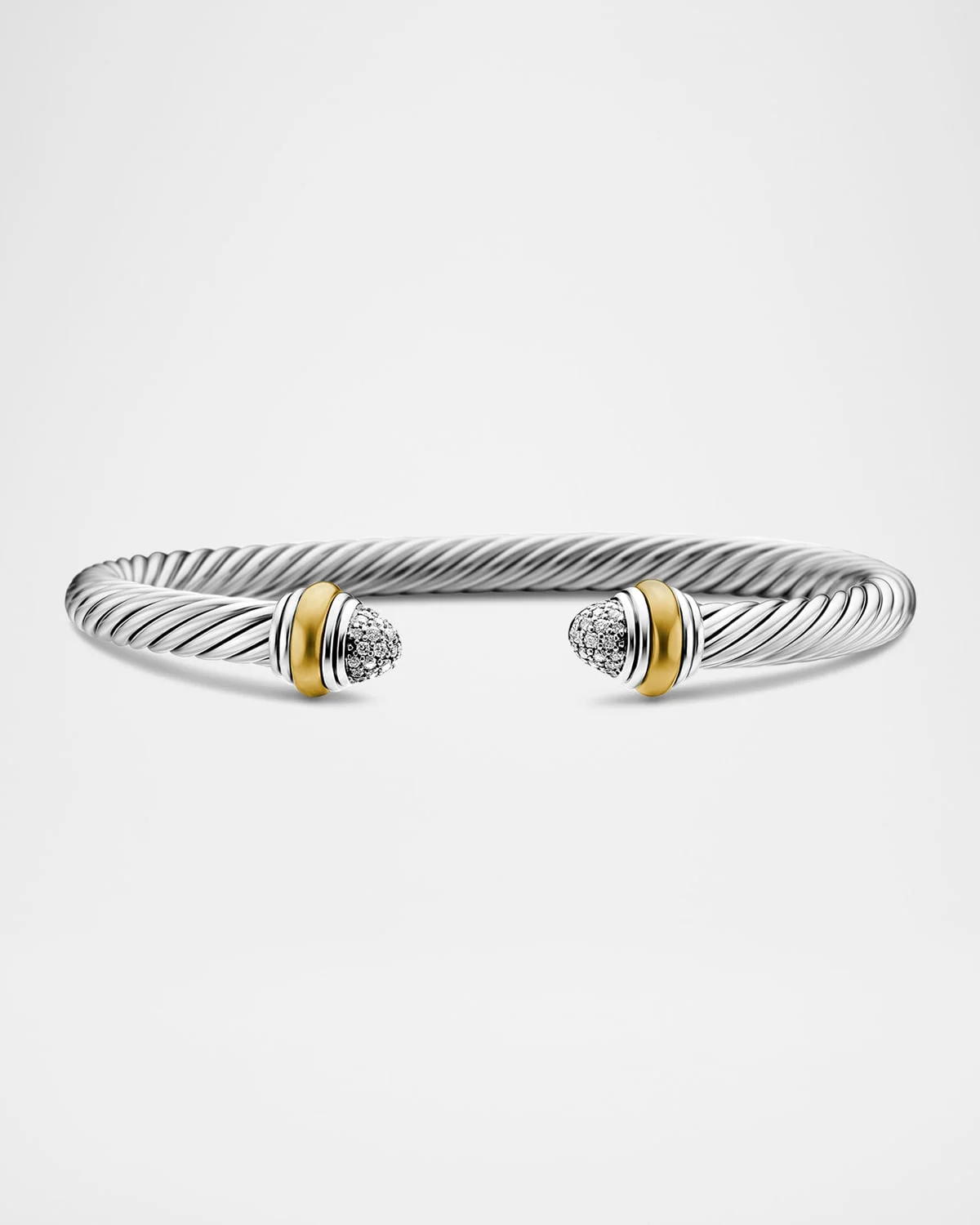 Cable Bracelet with Diamonds and 14K Gold in Silver, 5mm - 1