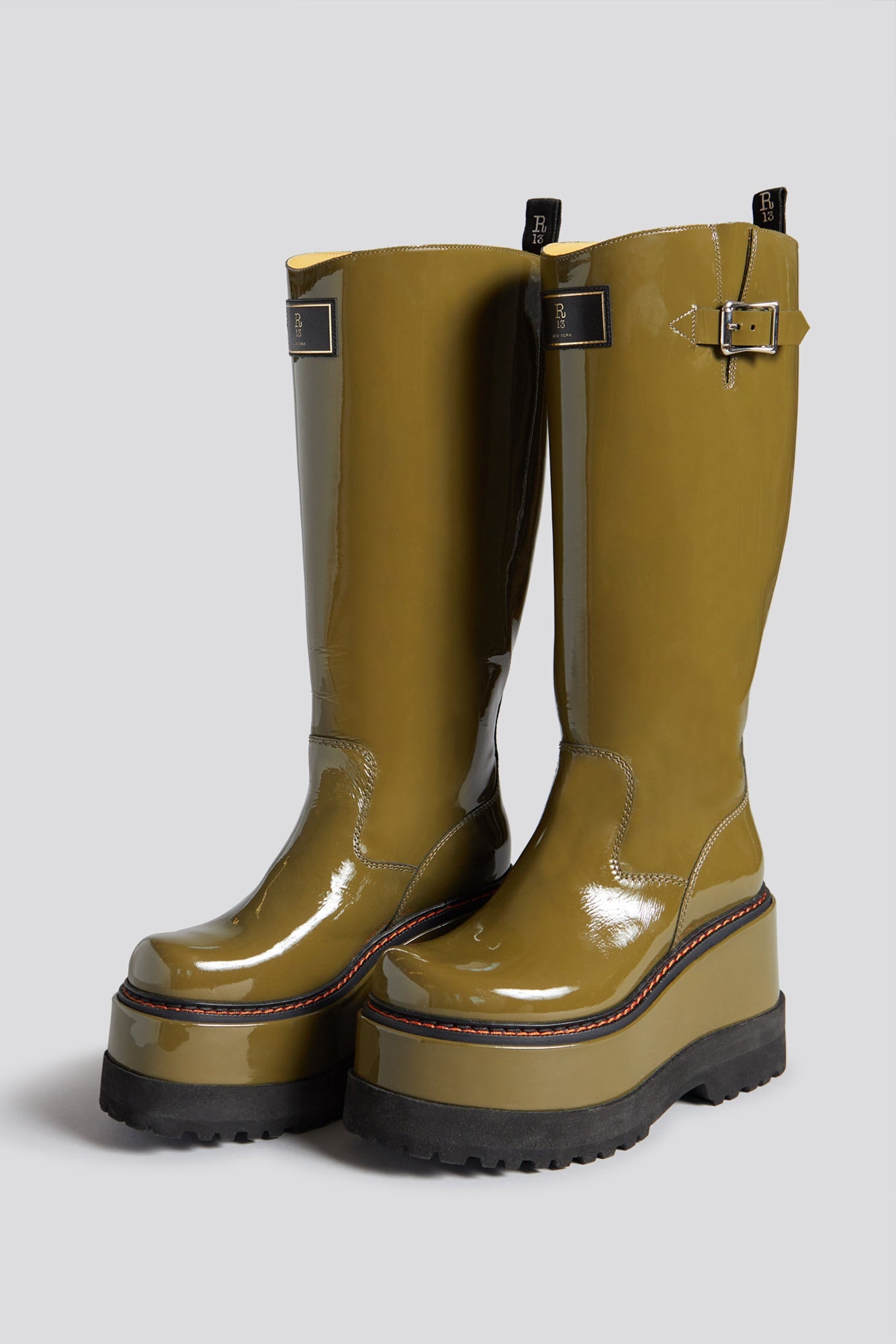 R13 PATCH ENGINEER BOOT - PATENT OLIVE - 2