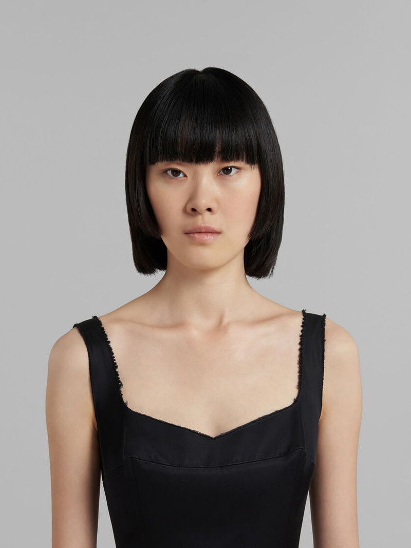 BLACK CADY SHEATH DRESS WITH FLOUNCE HEM 4
