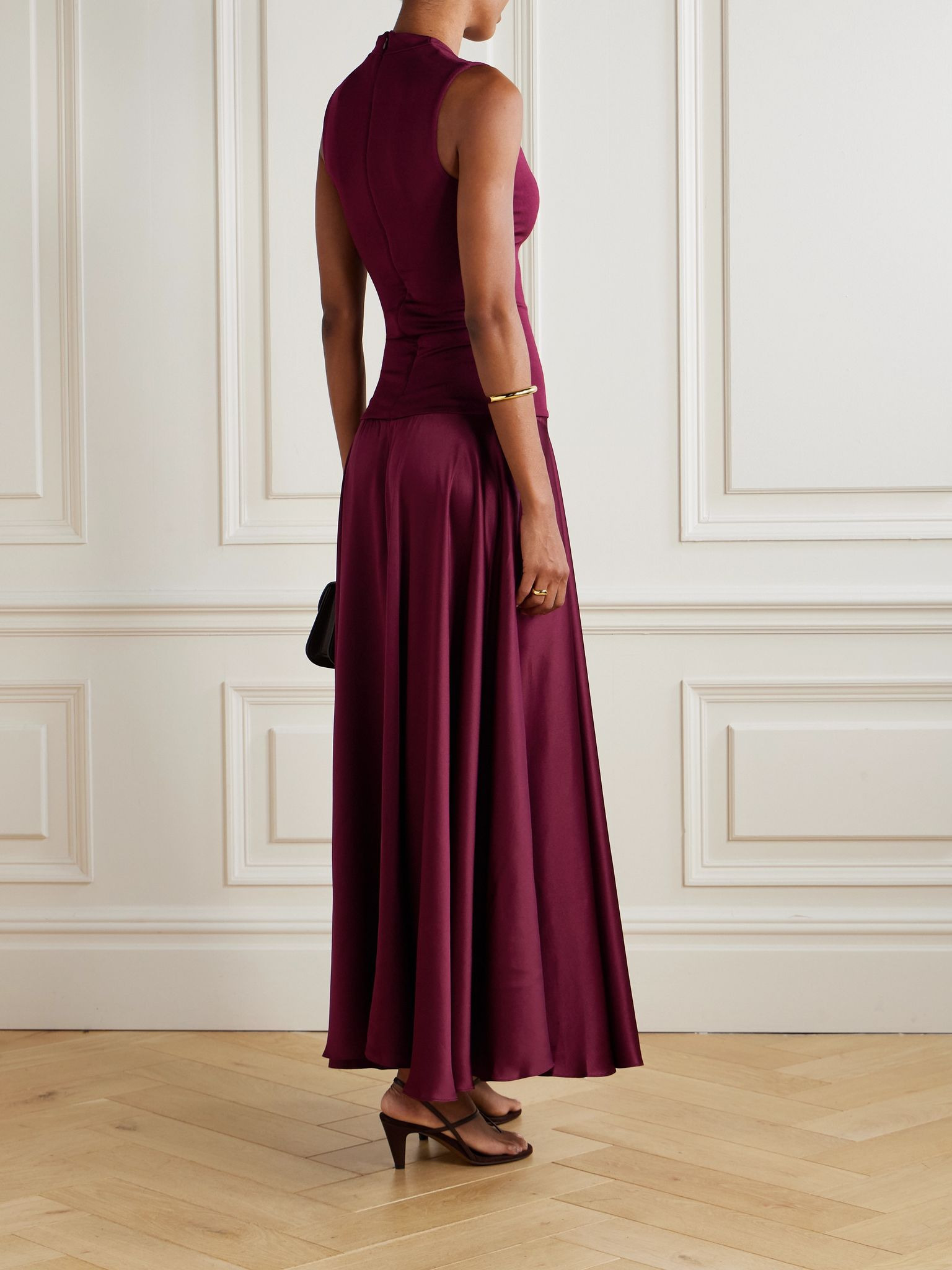 Illi V jersey and silk-satin maxi dress Burgundy - 3