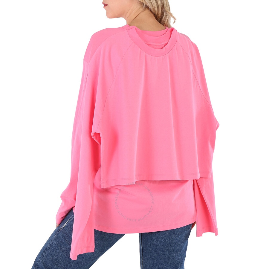 Mm6 Ladies Neon Pink Draped Split-Sleeve Top - 6