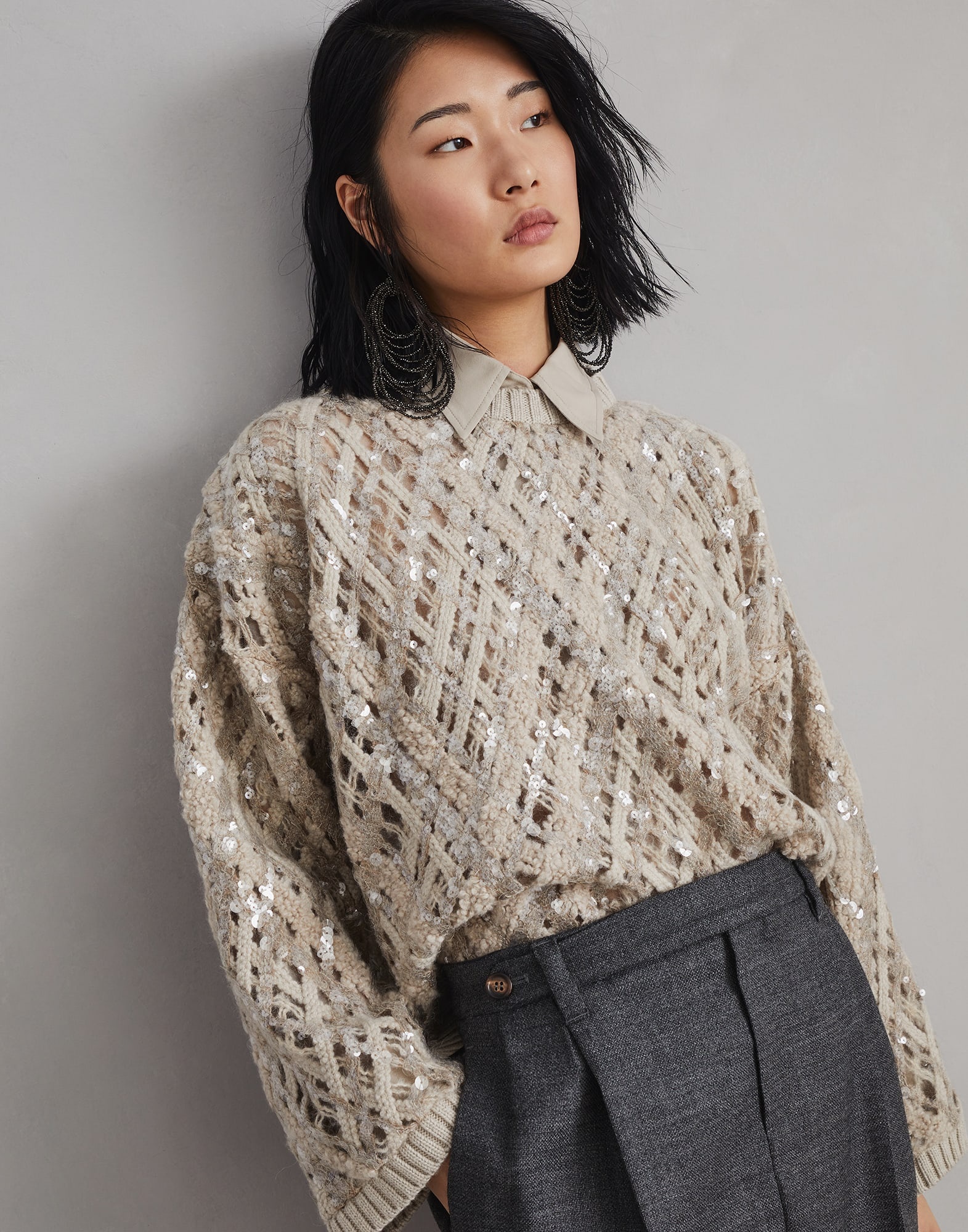 Dazzling Mesh Embroidery sweater in cashmere, mohair and alpaca - 4