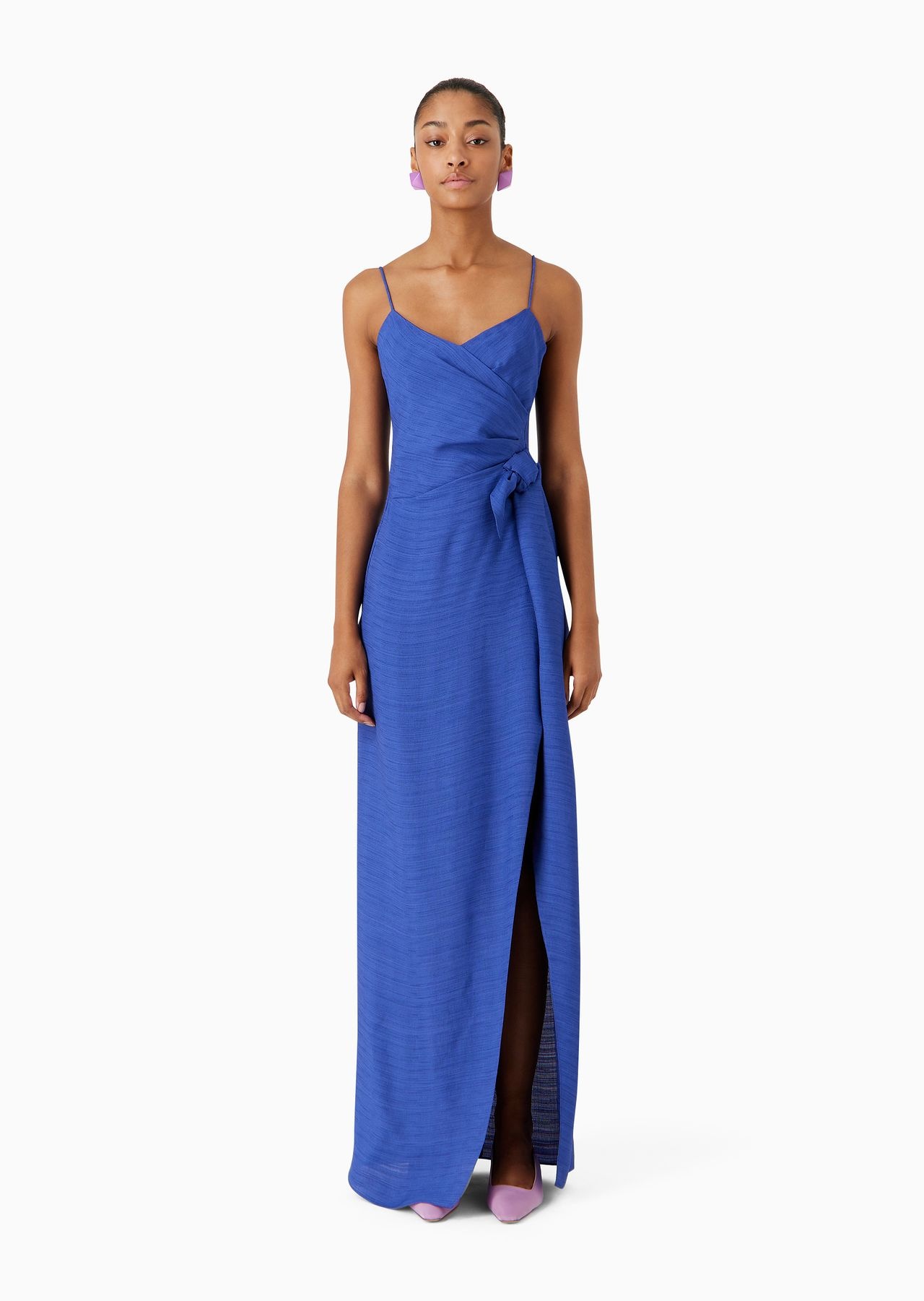 Viscose-crêpe long dress with knot and slit - 2