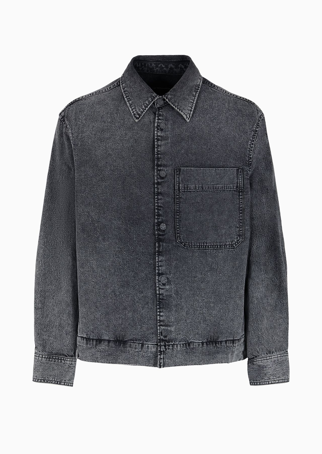 Garment-treated denim shirt jacket - 1