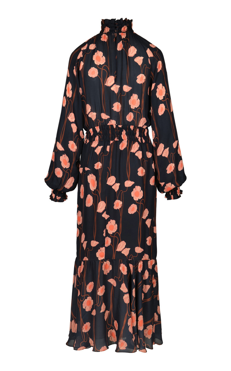 Lo Sublime High Neck Silk Midi Dress navy 5